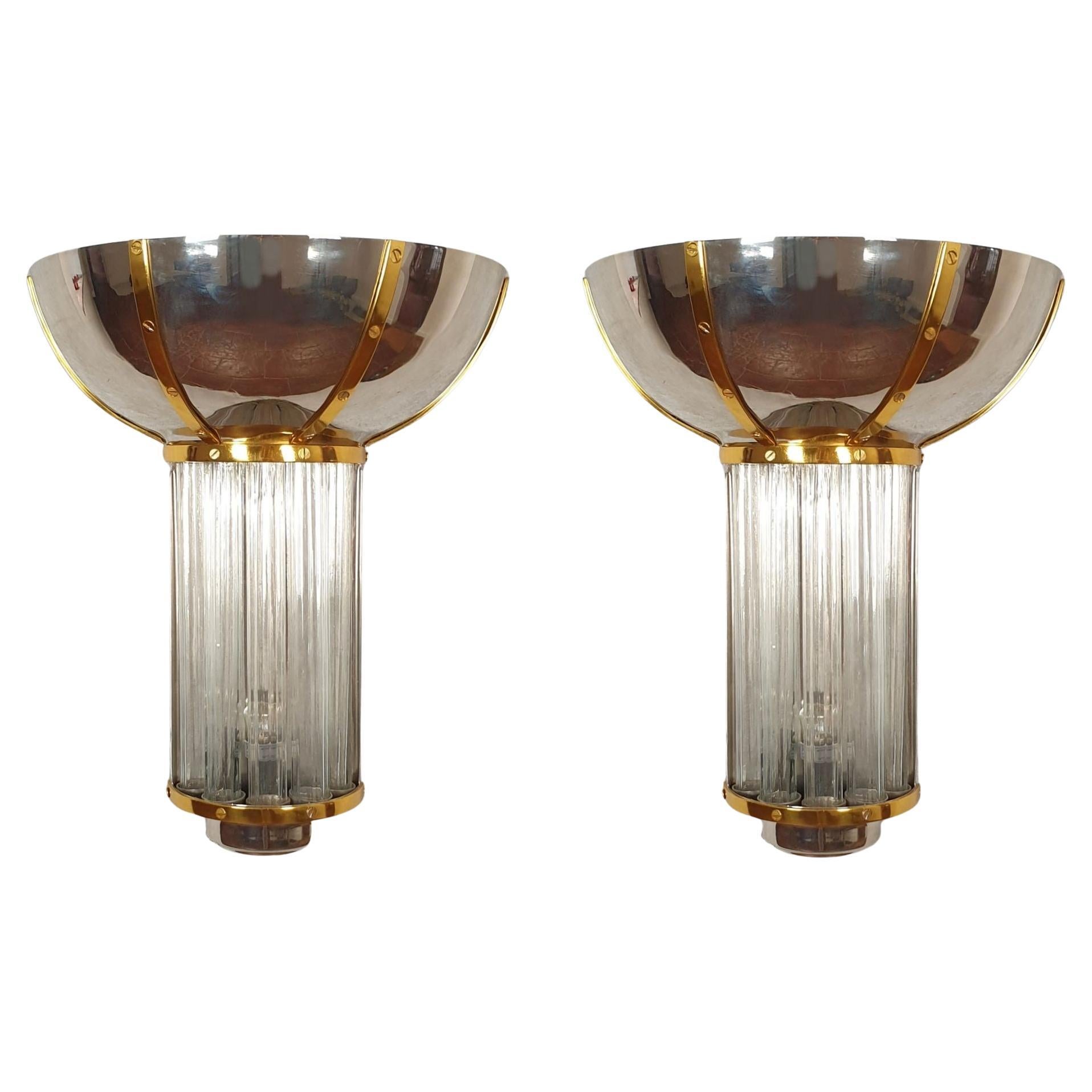 Pair of Chrome and Brass Mid-Century sconces