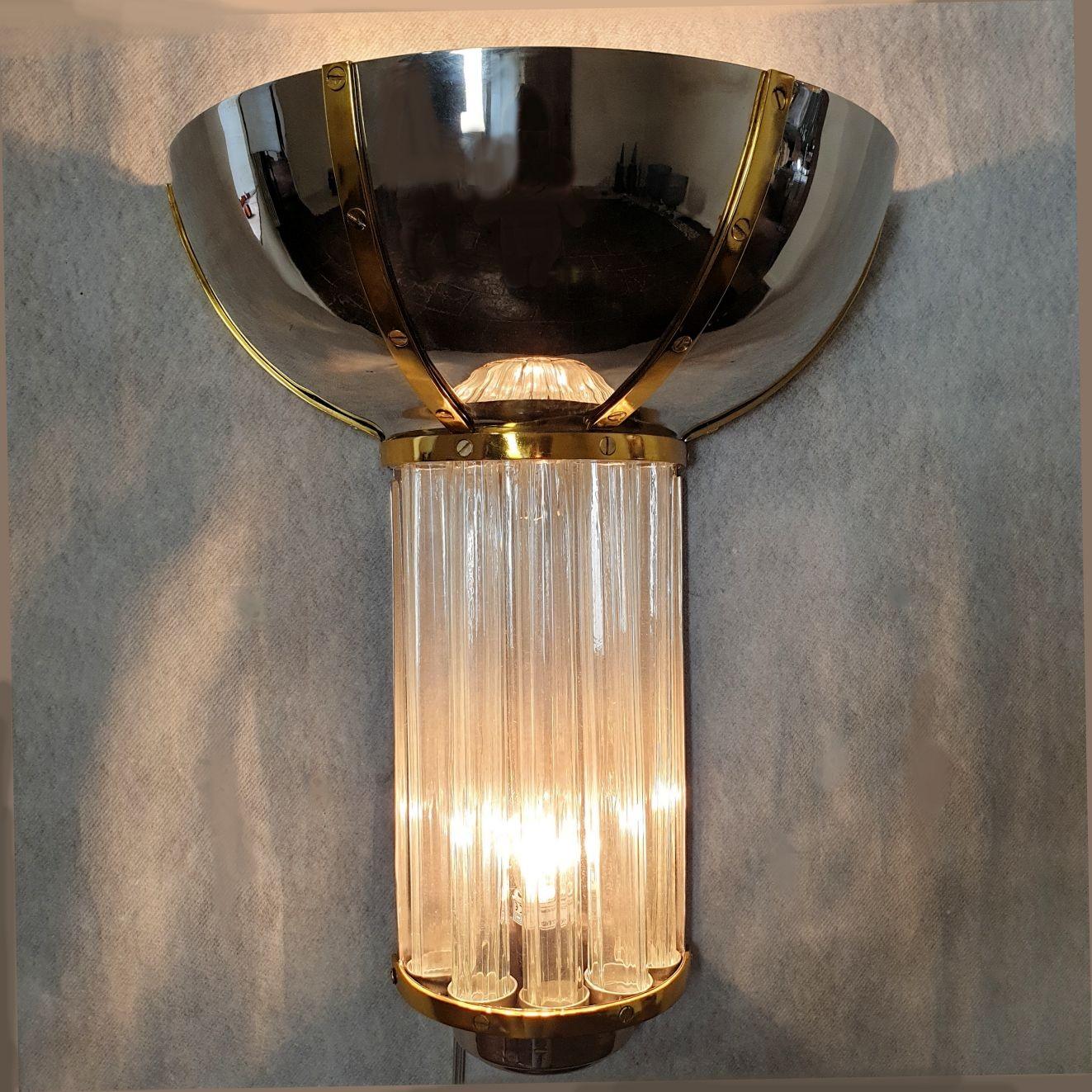 French Pair of Chrome and Brass sconces - Set of 10 For Sale