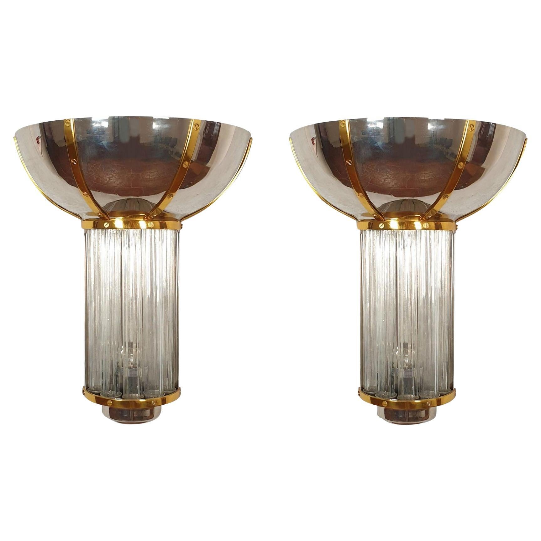 Pair of Chrome and Brass sconces - Set of 10 For Sale