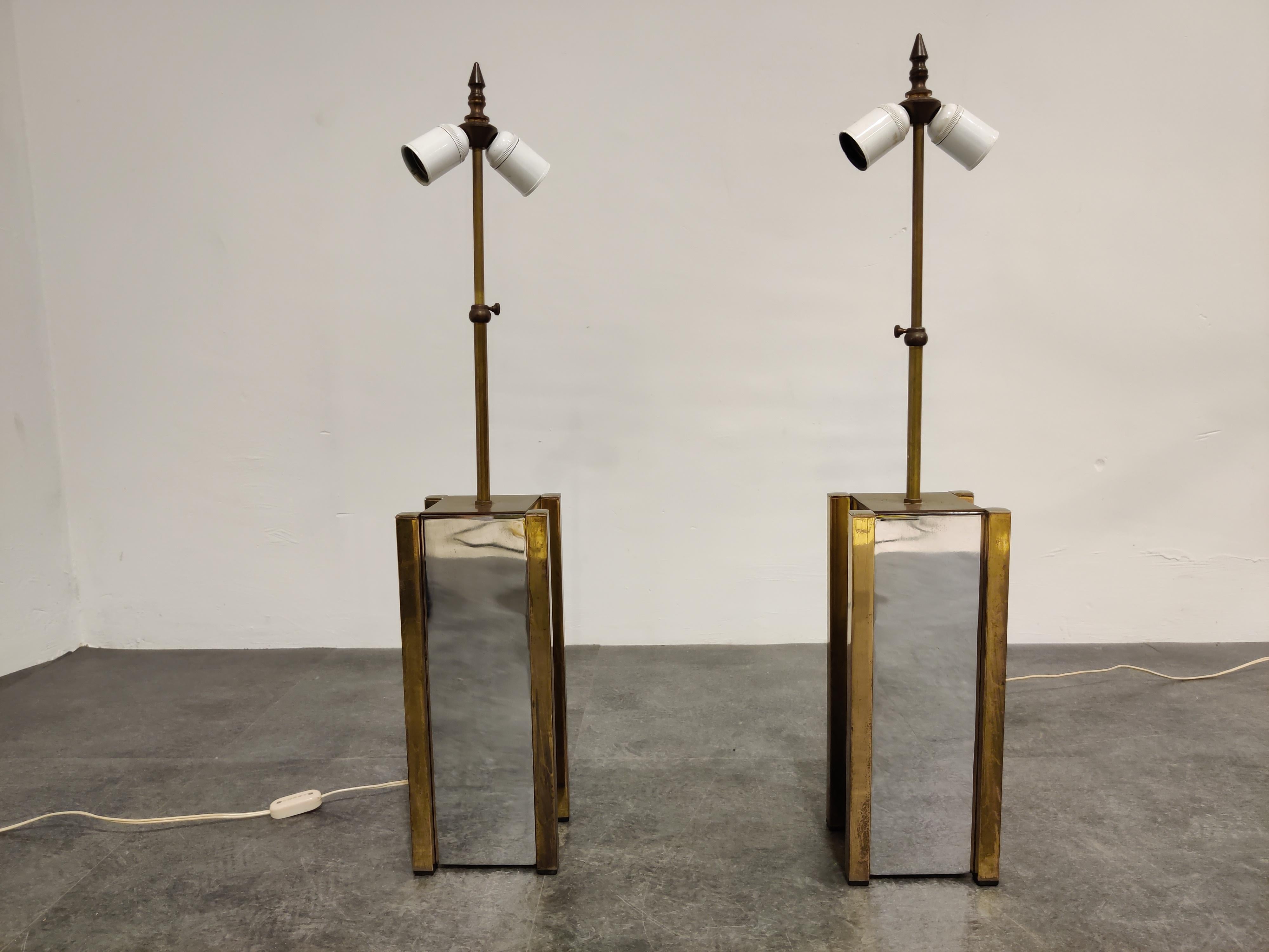 Pair of Chrome and Brass Table Lamps, 1970s 5