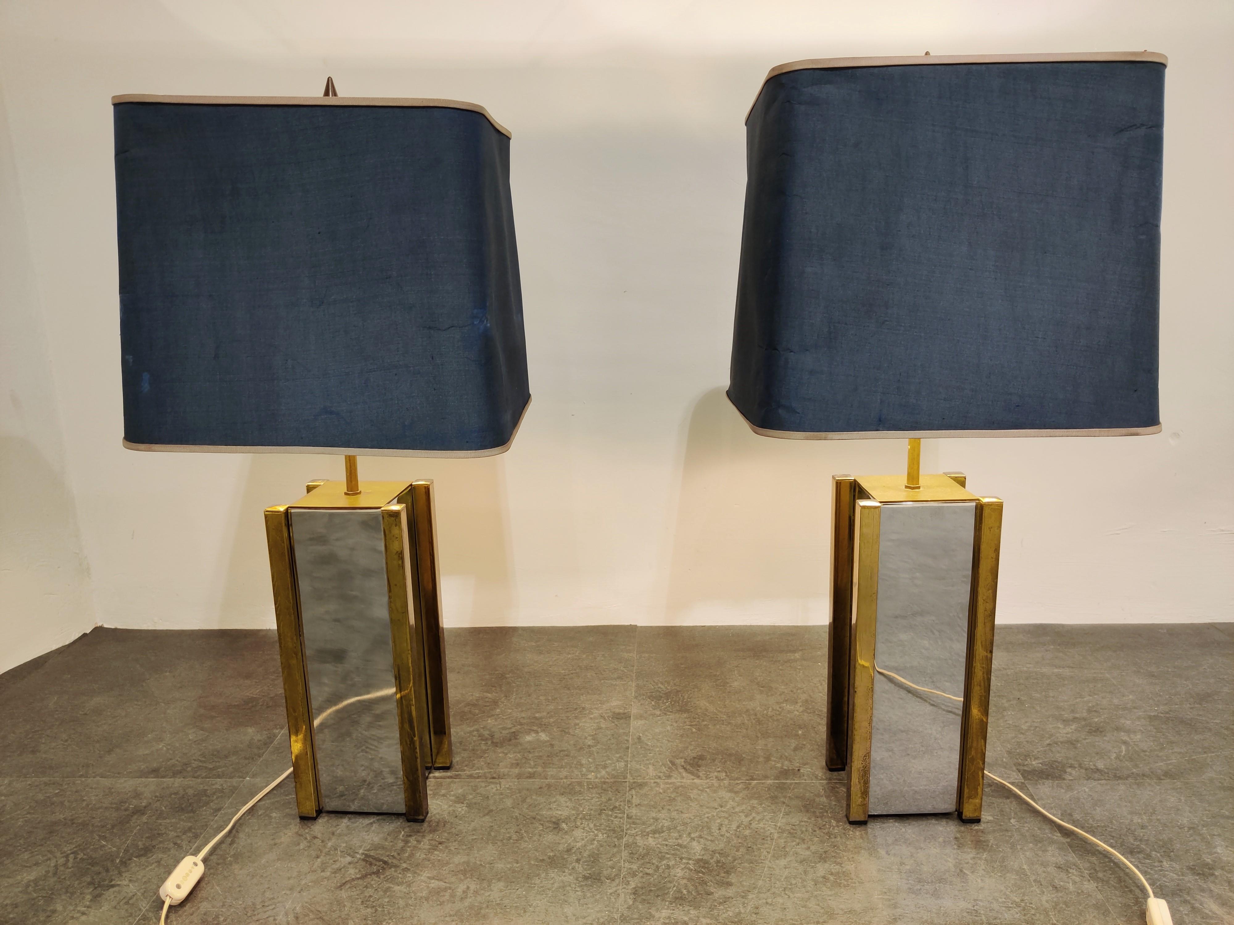 Pair of Chrome and Brass Table Lamps, 1970s In Good Condition In HEVERLEE, BE