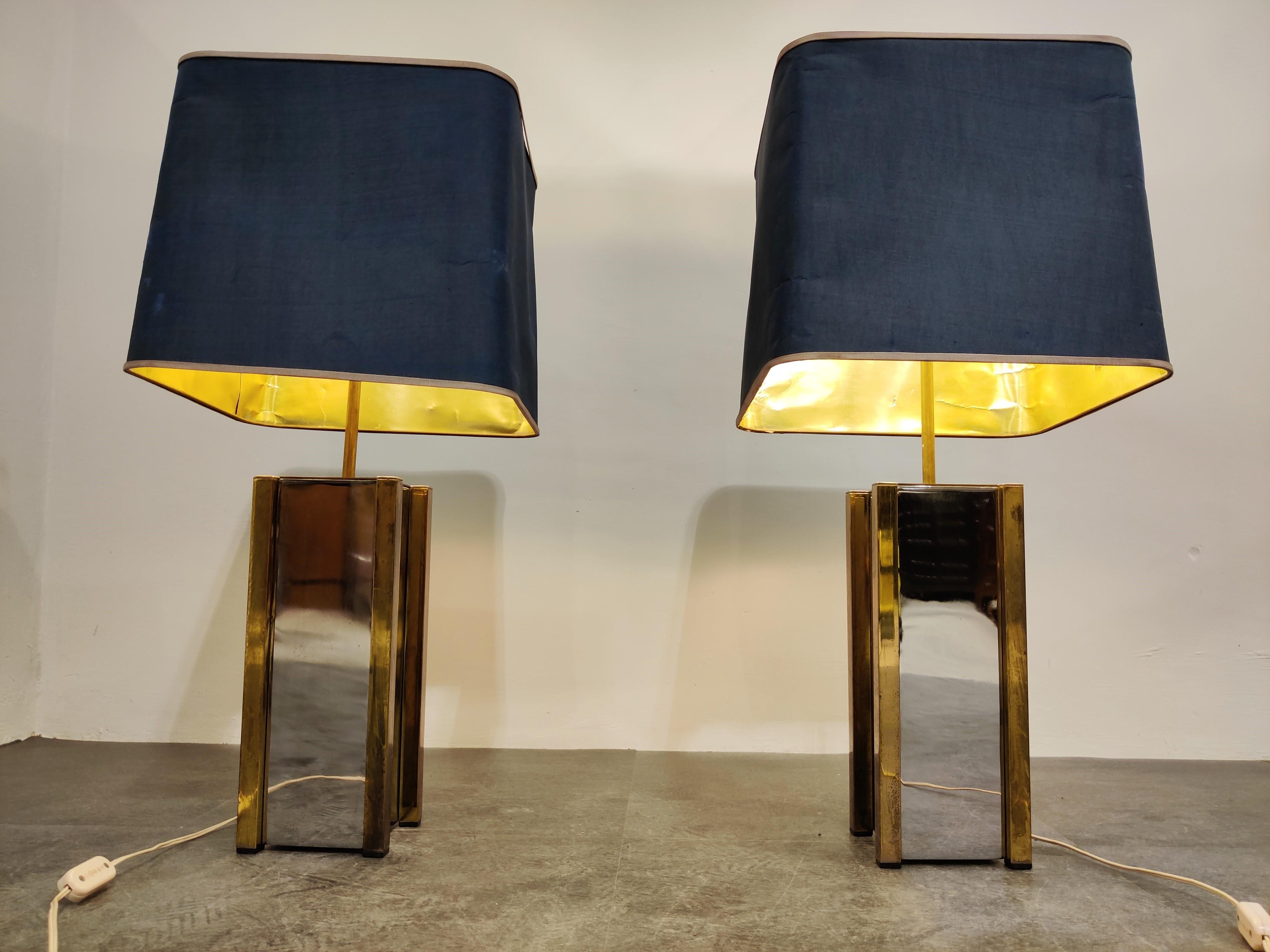 Late 20th Century Pair of Chrome and Brass Table Lamps, 1970s