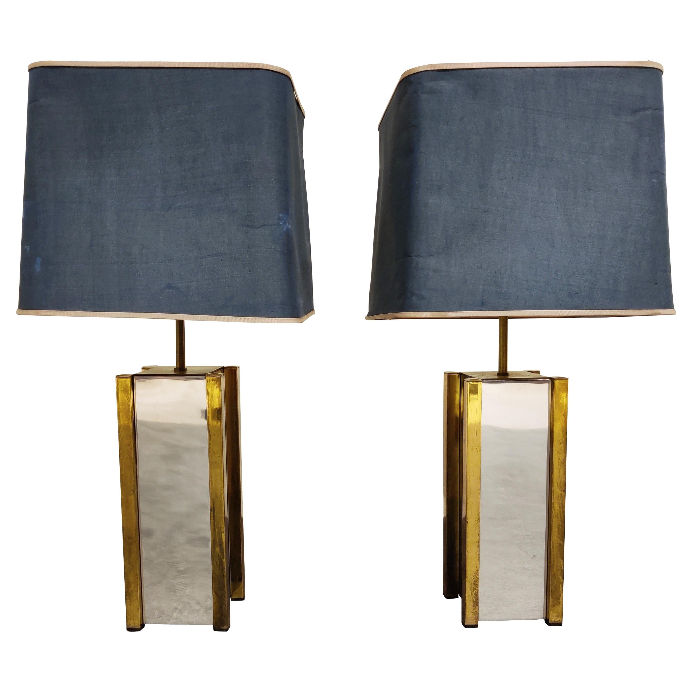 Pair of Chrome and Brass Table Lamps, 1970s