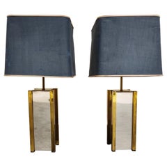 Pair of Chrome and Brass Table Lamps, 1970s