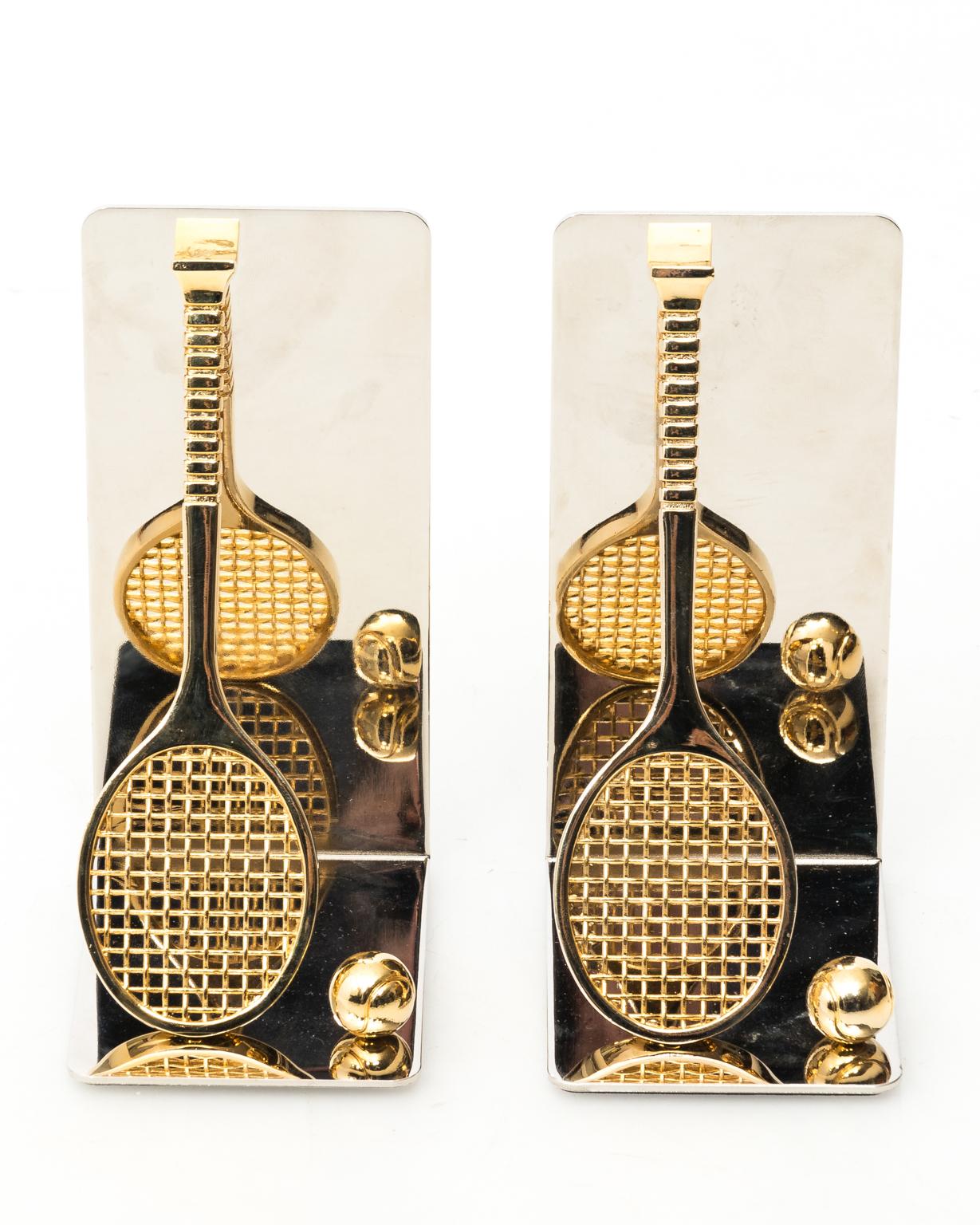 20th Century Pair of Chrome and Brass Tennis Racket Bookends, circa 1970s