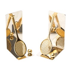 Pair of Chrome and Brass Tennis Racket Bookends, circa 1970s