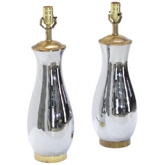 Vintage Pair of Chrome and Brass Vase Shape Table Lamps