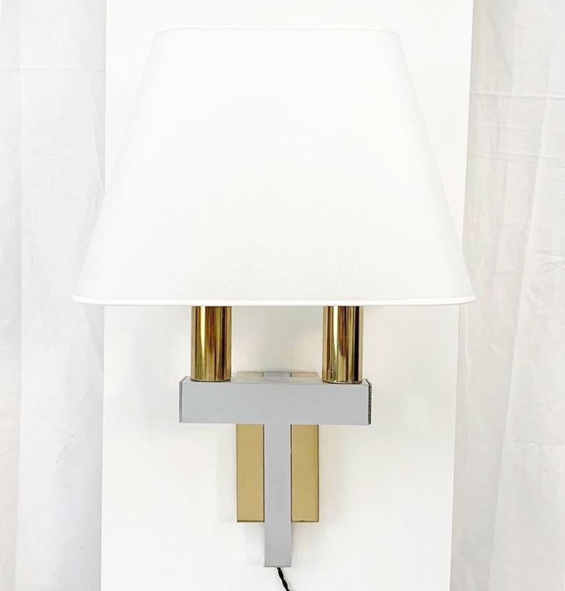 Mid-Century Modern Pair of Chrome and Brass Wall Lights in the Style of Willy Rizzo, 21 Pairs For Sale