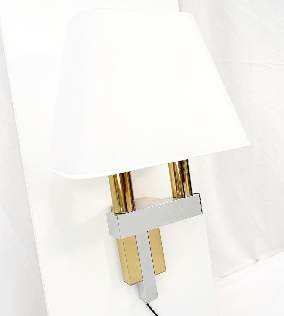 Italian Pair of Chrome and Brass Wall Lights in the Style of Willy Rizzo, 21 Pairs For Sale