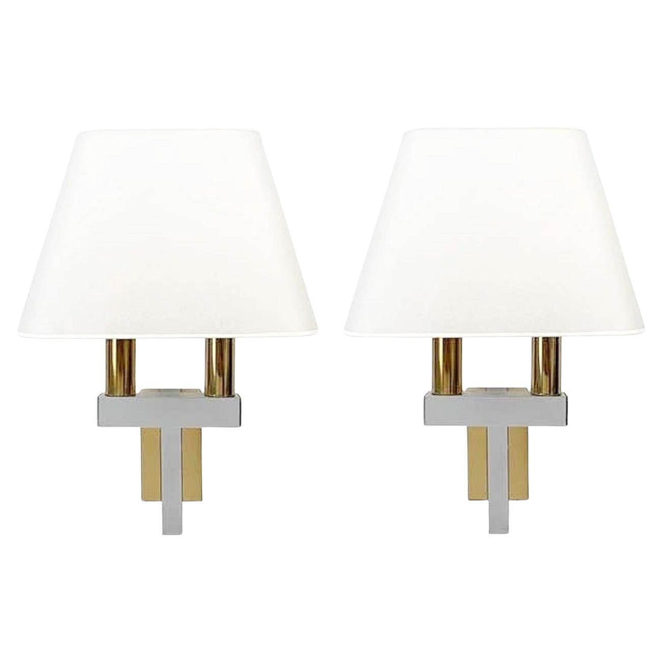 Pair of Chrome and Brass Wall Lights in the Style of Willy Rizzo, 21 Pairs