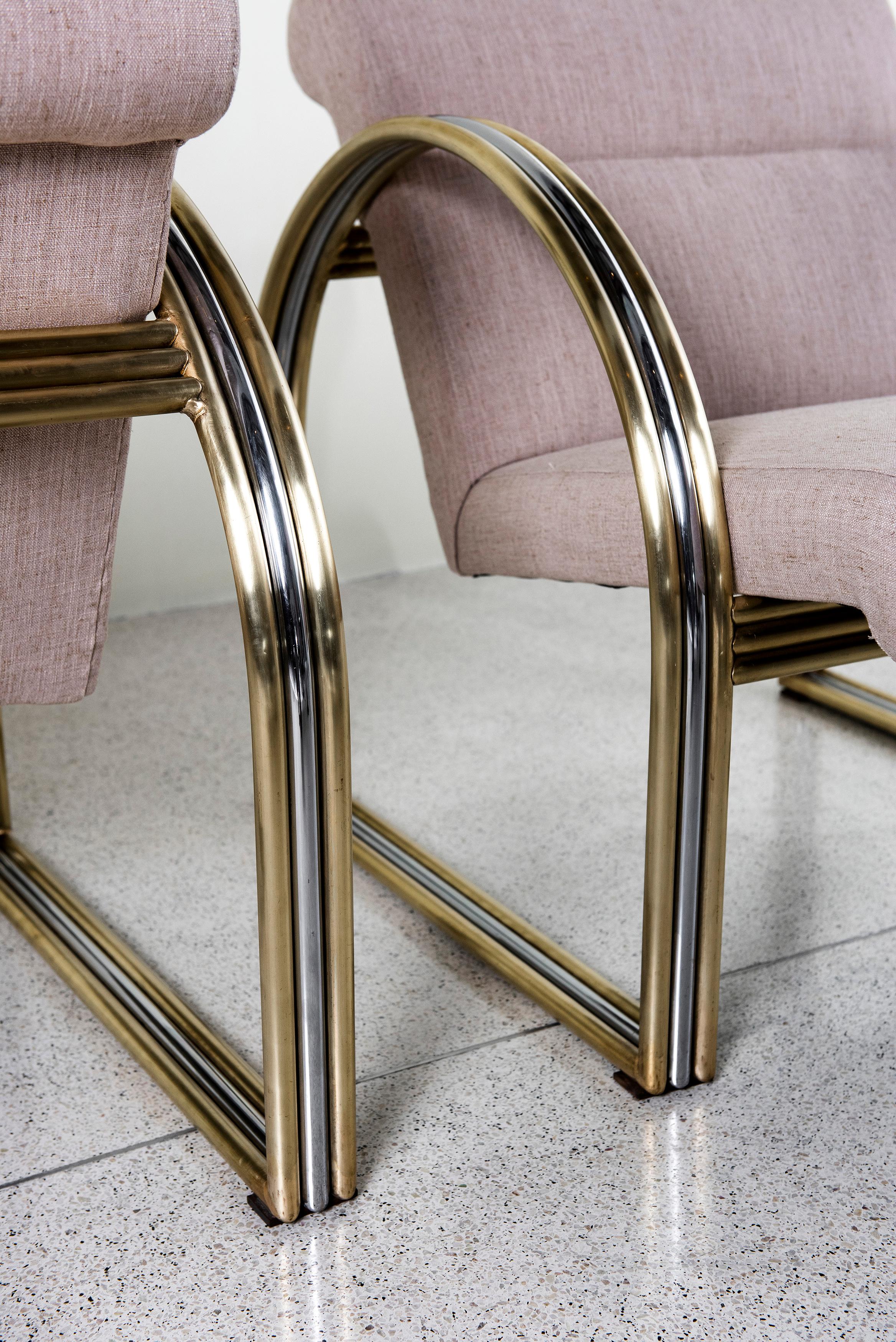 Argentine Pair of Chrome and Bronze Armchairs For Sale