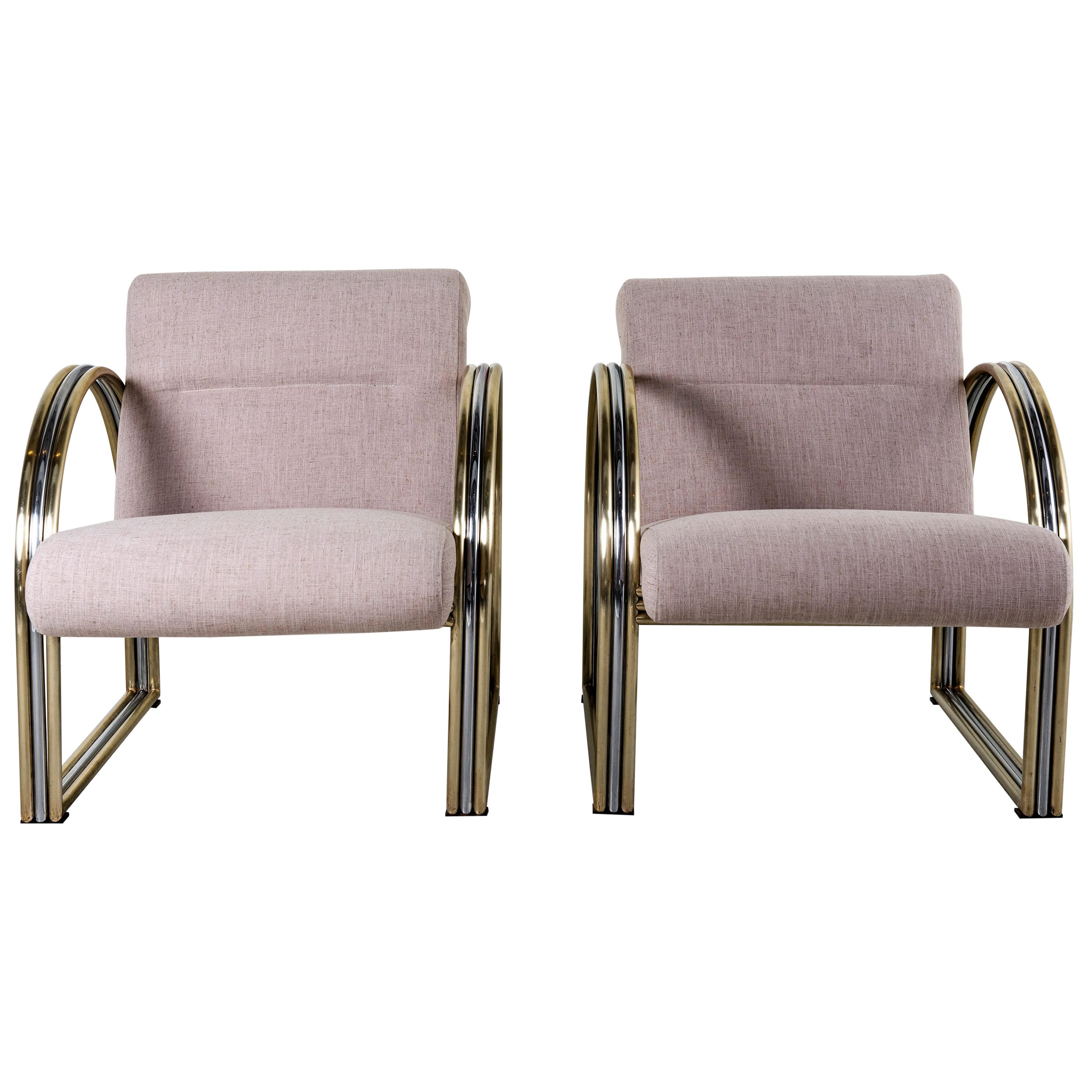 Pair of Chrome and Bronze Armchairs