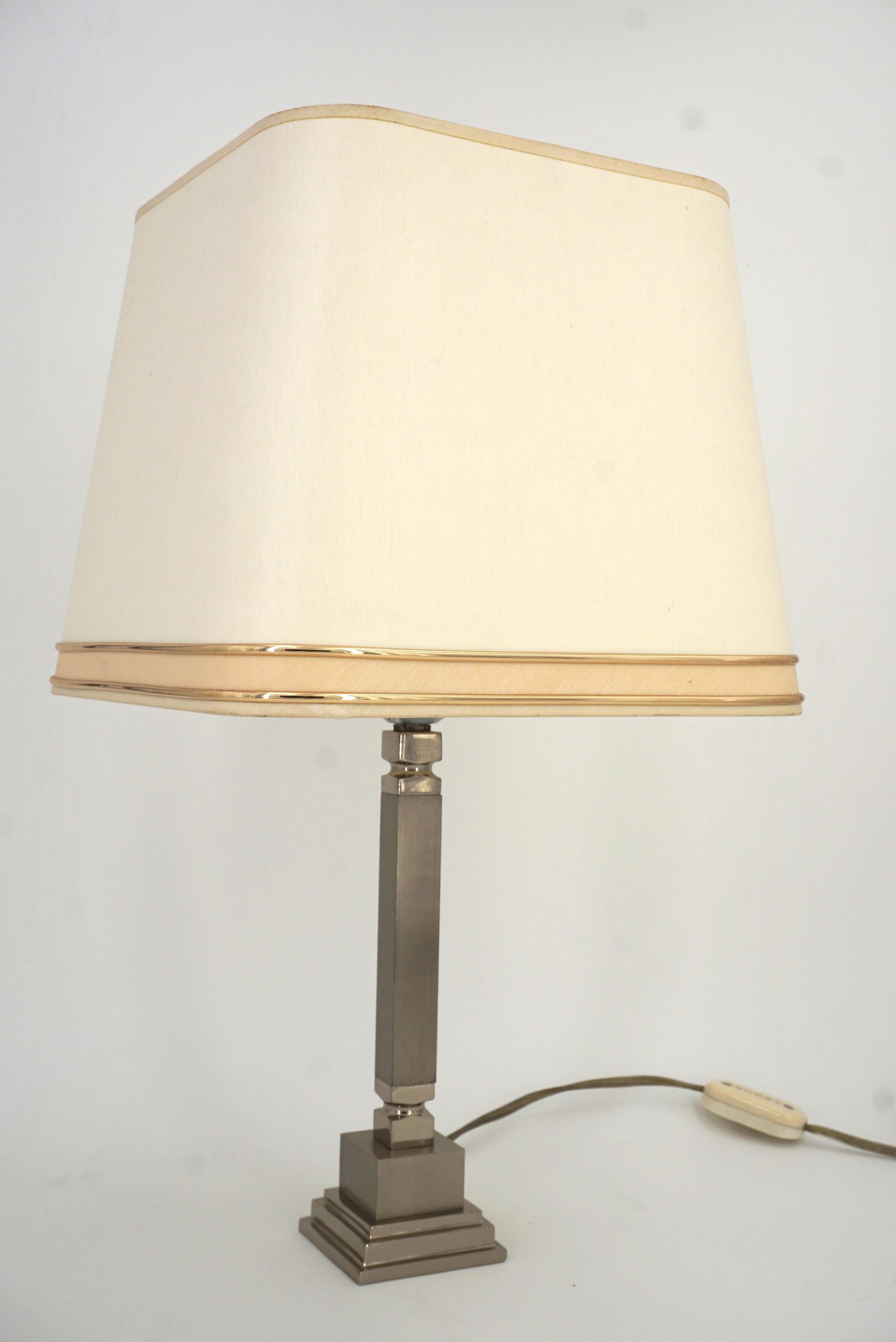 Pair of Chrome and Brush Metal Lamp In Good Condition For Sale In Tourcoing, FR