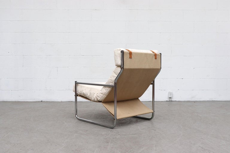 Pair of Chrome and Canvas Lounge Chairs with Headrests at 1stDibs