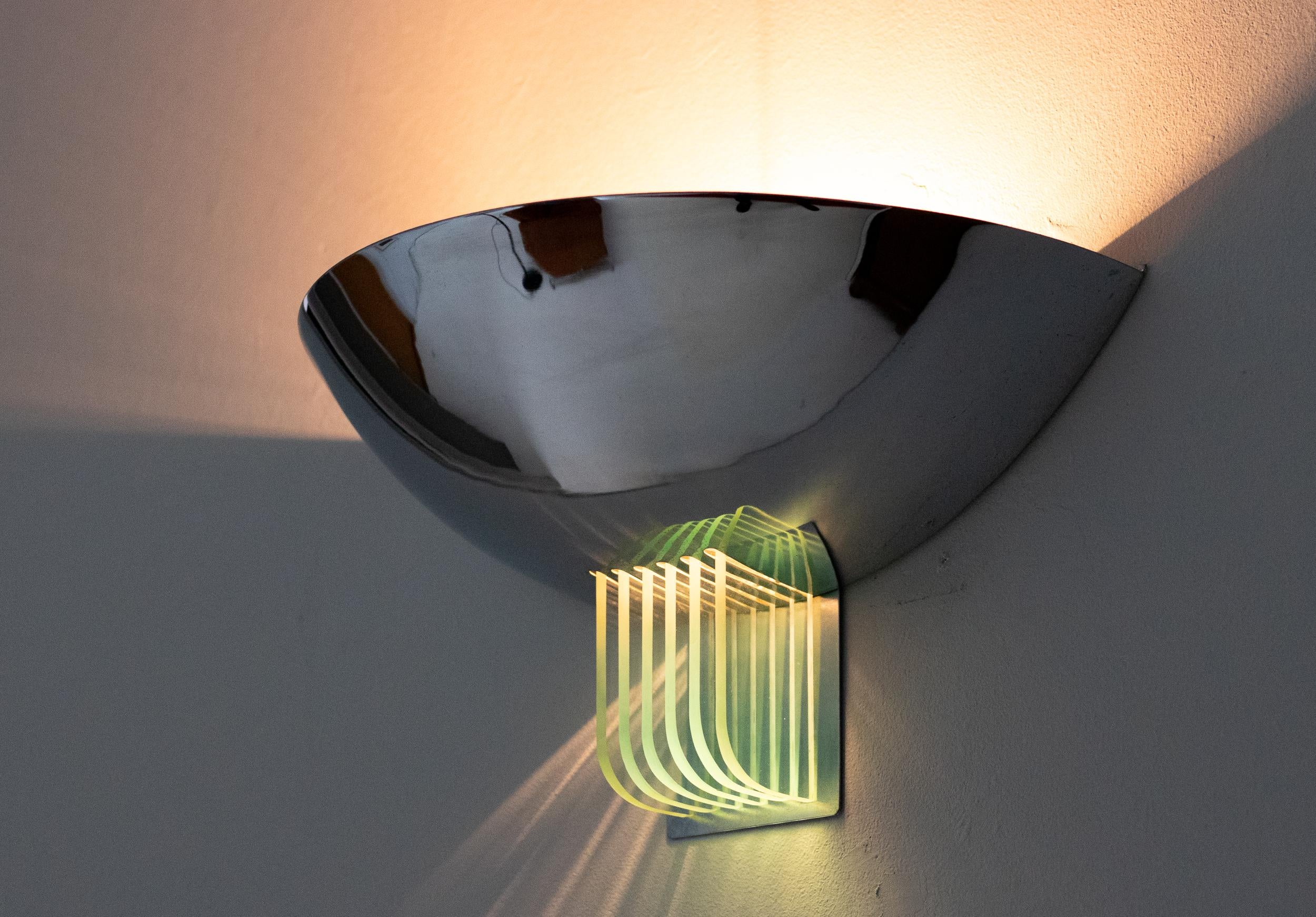 Mid-Century Modern Pair of Chrome and Crystal Italian Sconces For Sale