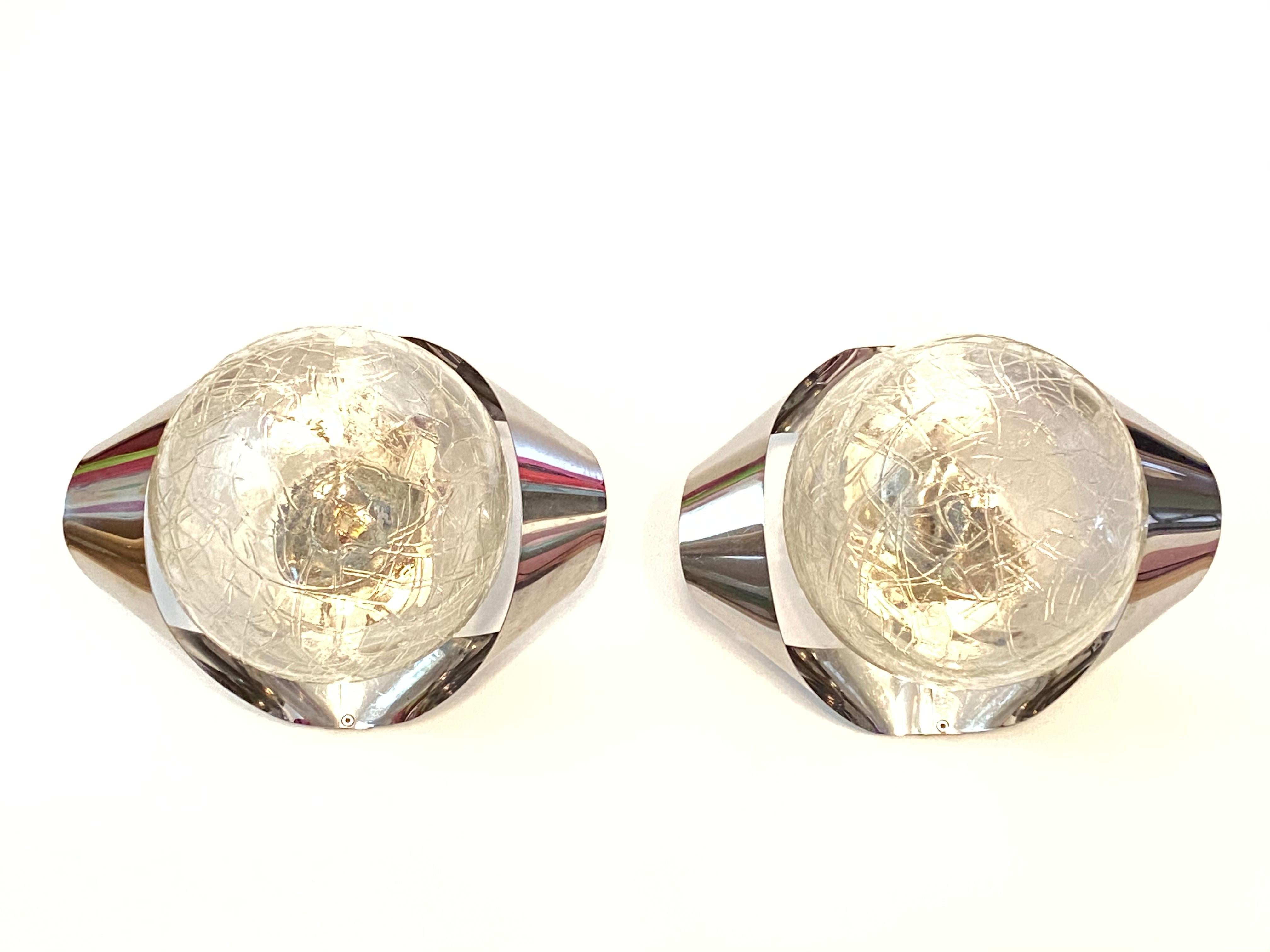 Pair of Chrome and Glass Ball Space Age Sconces, Italy, 1970s In Good Condition For Sale In Nuernberg, DE