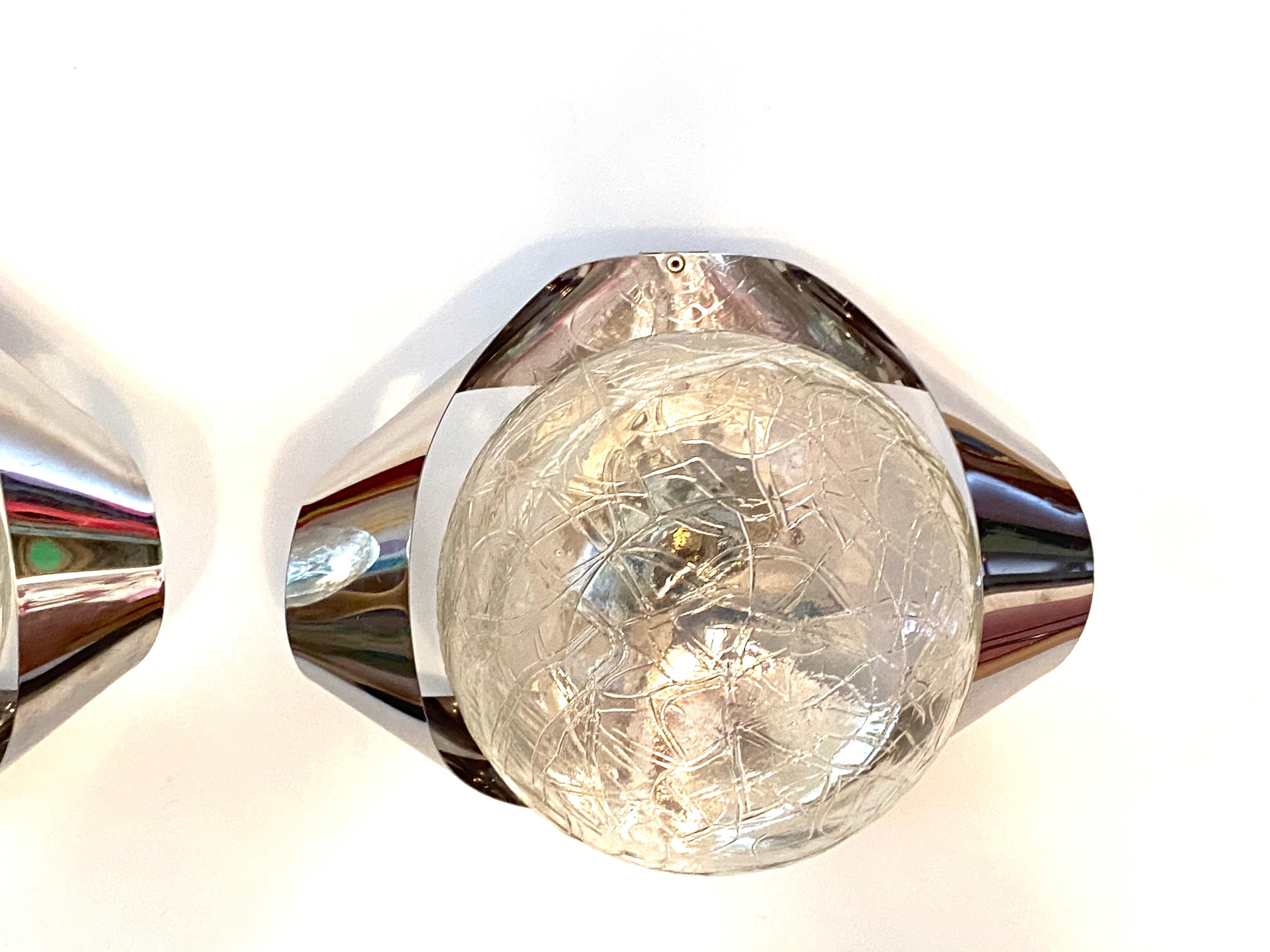 Pair of Chrome and Glass Ball Space Age Sconces, Italy, 1970s For Sale 1