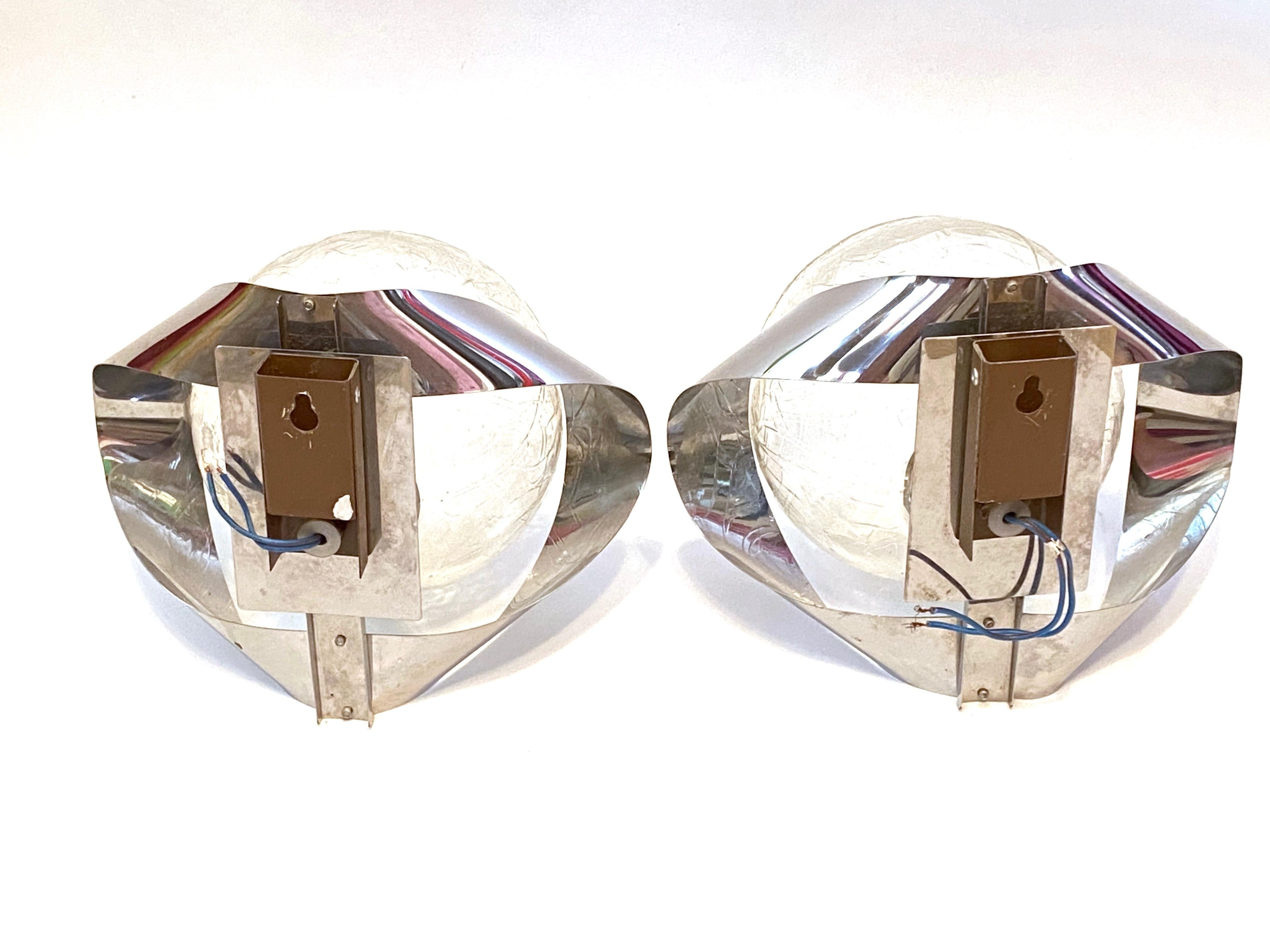 Pair of Chrome and Glass Ball Space Age Sconces, Italy, 1970s For Sale 2