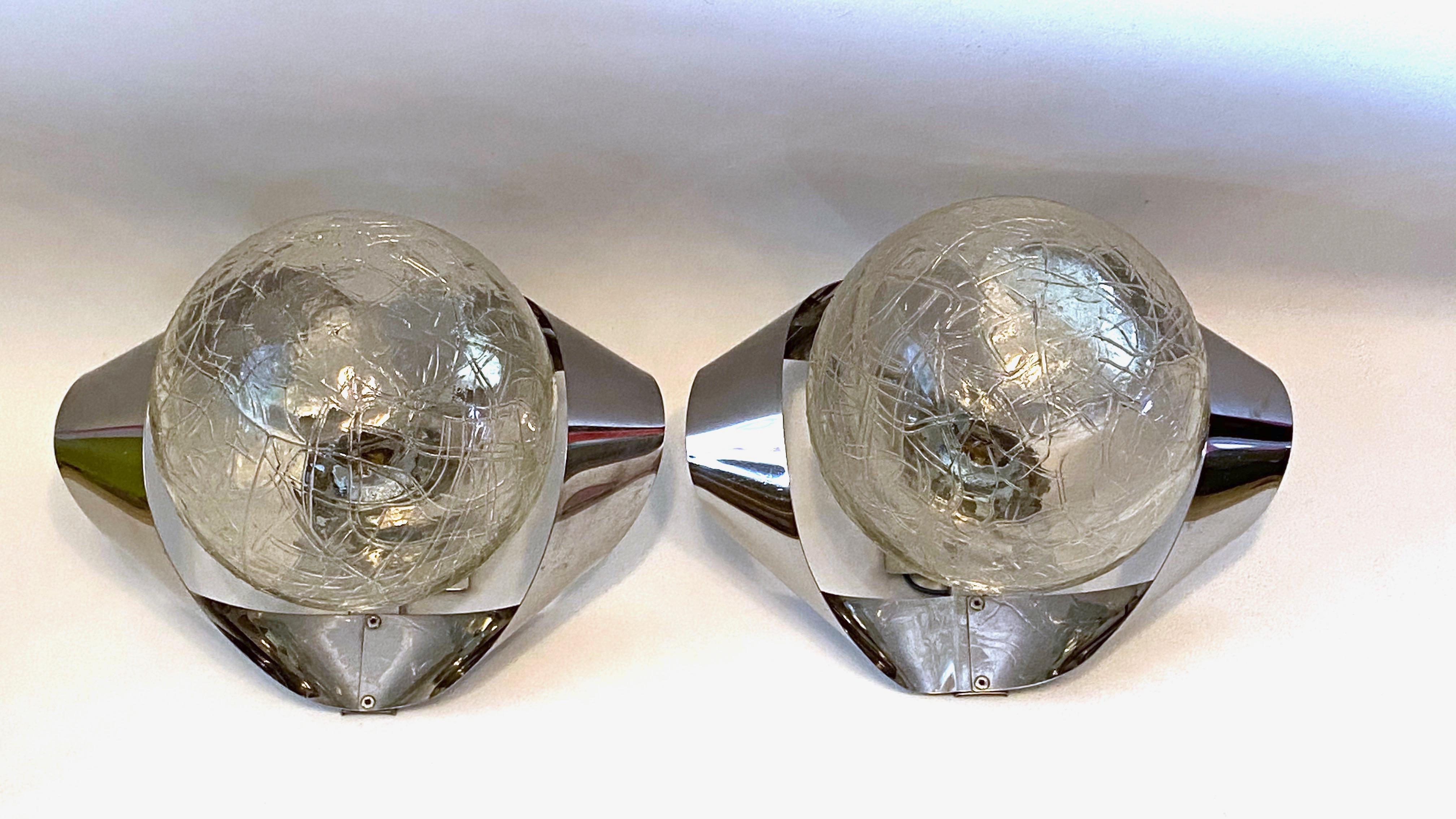 Pair of Chrome and Glass Ball Space Age Sconces, Italy, 1970s For Sale 3