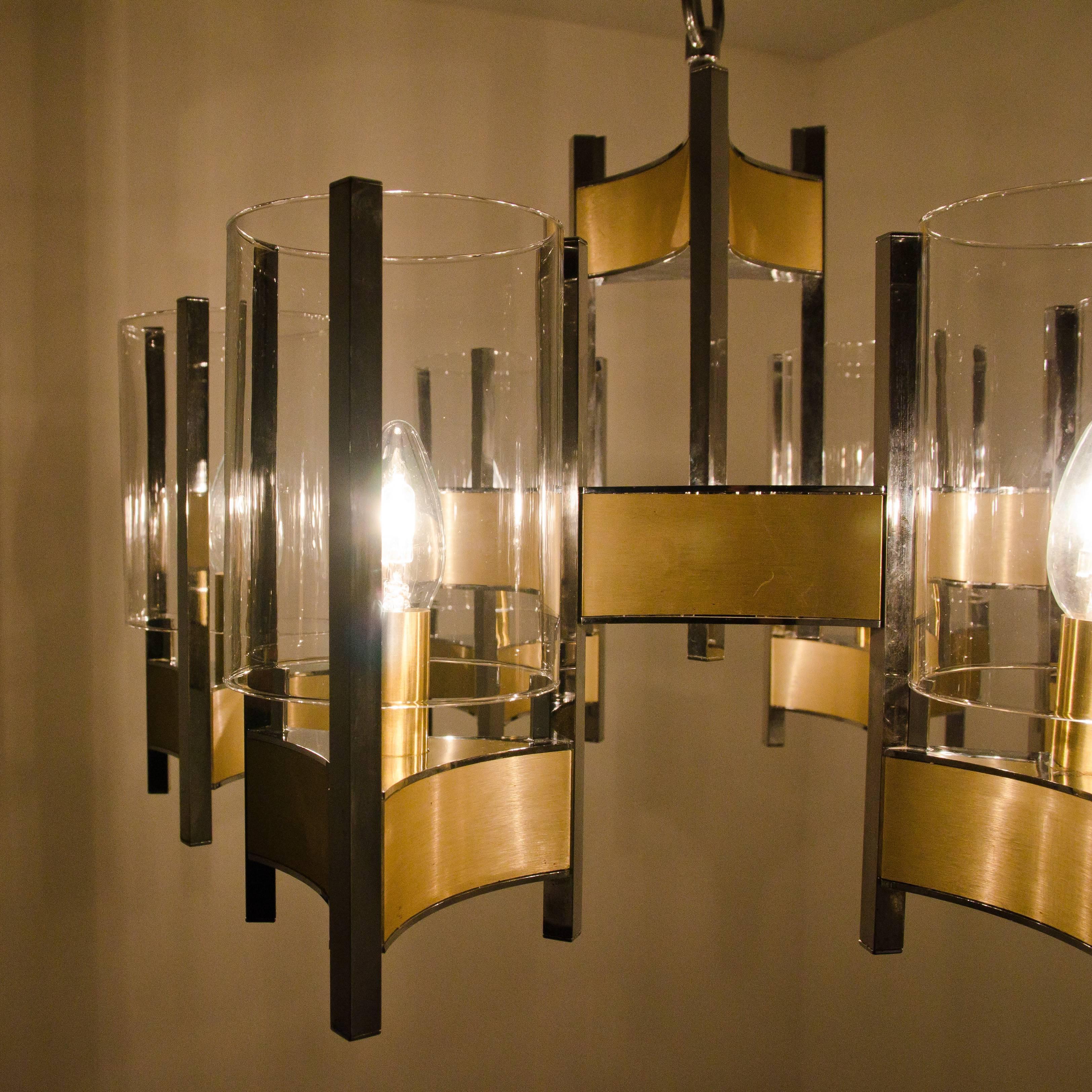 Pair of Chrome and Glass Chandeliers by Gaetano Sciolari, 1960s 3