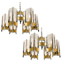 Pair of Chrome and Glass Chandeliers by Gaetano Sciolari, 1960s