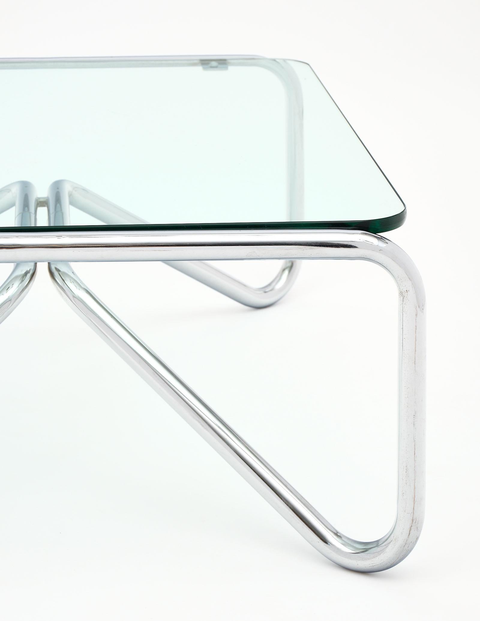 French Pair of Chrome and Glass Coffee Tables For Sale