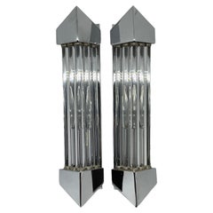 Pair of Chrome and Glass Rod Wall Sconces Art Deco Style, Honsel, Germany