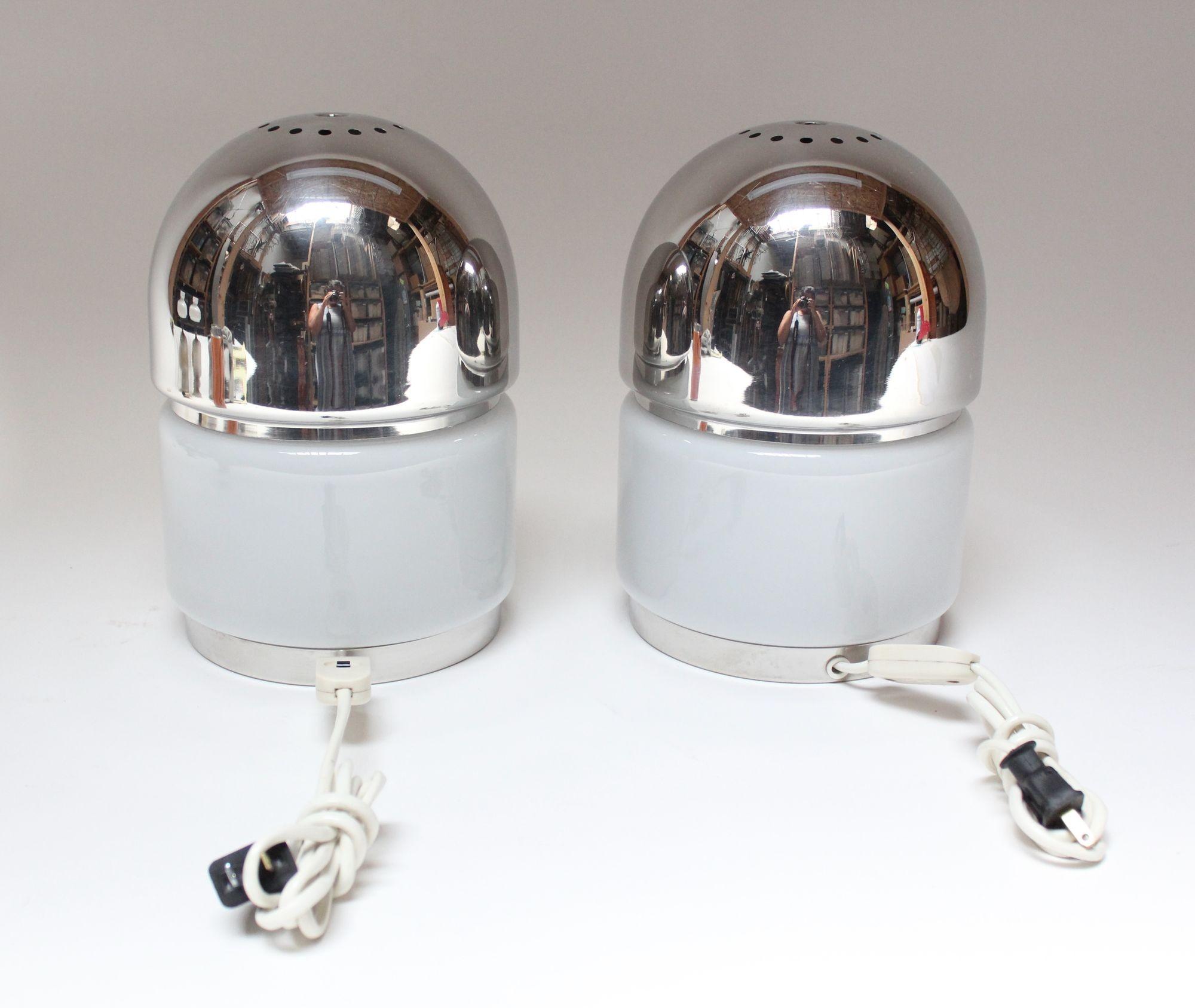 Paire de lampes de bureau Salt and Pepper en chrome et verre de Goffredo Reggiani Bon état - En vente à Brooklyn, NY