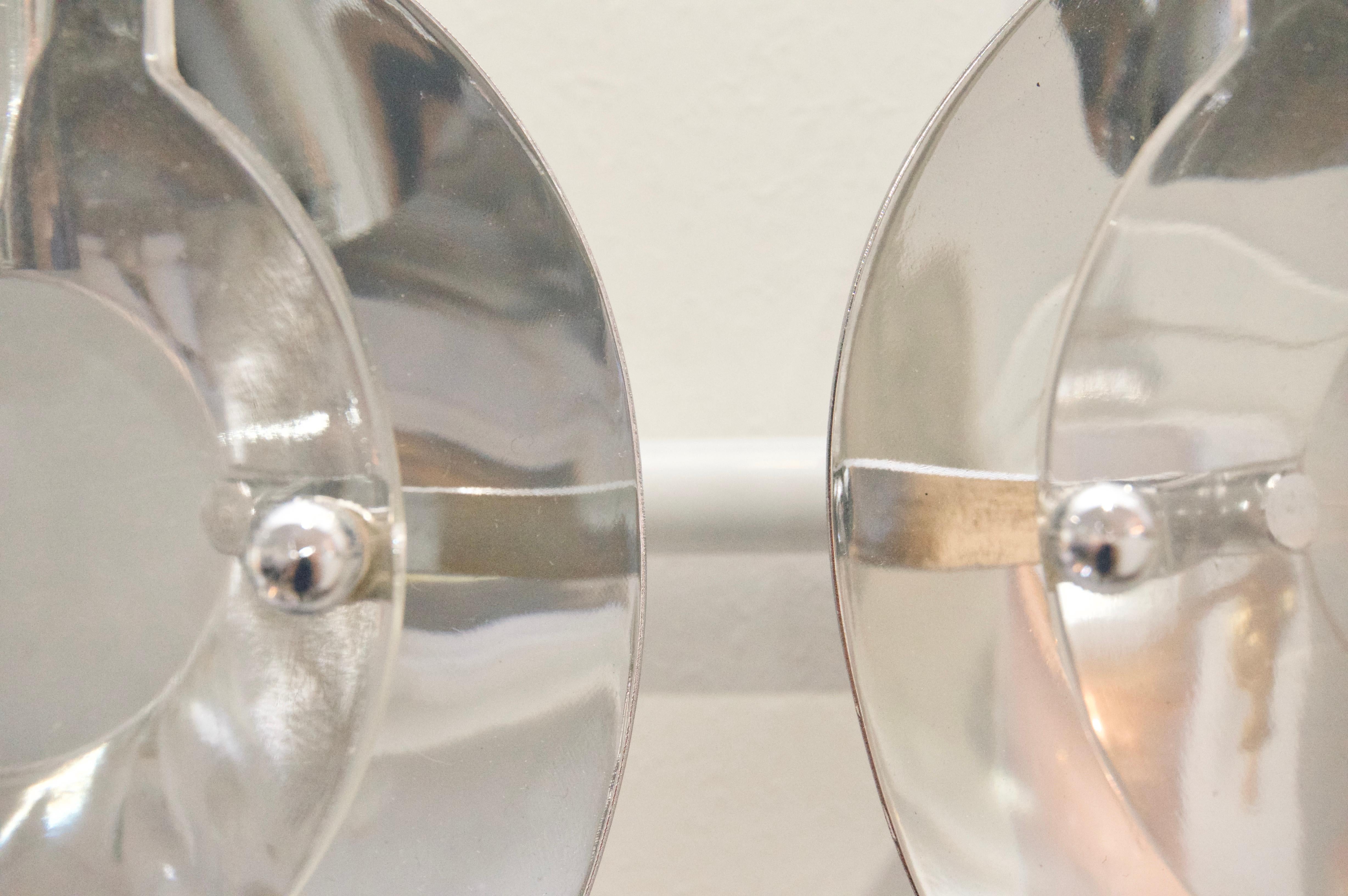 Molded Pair of Chrome and Glass Sconces For Sale