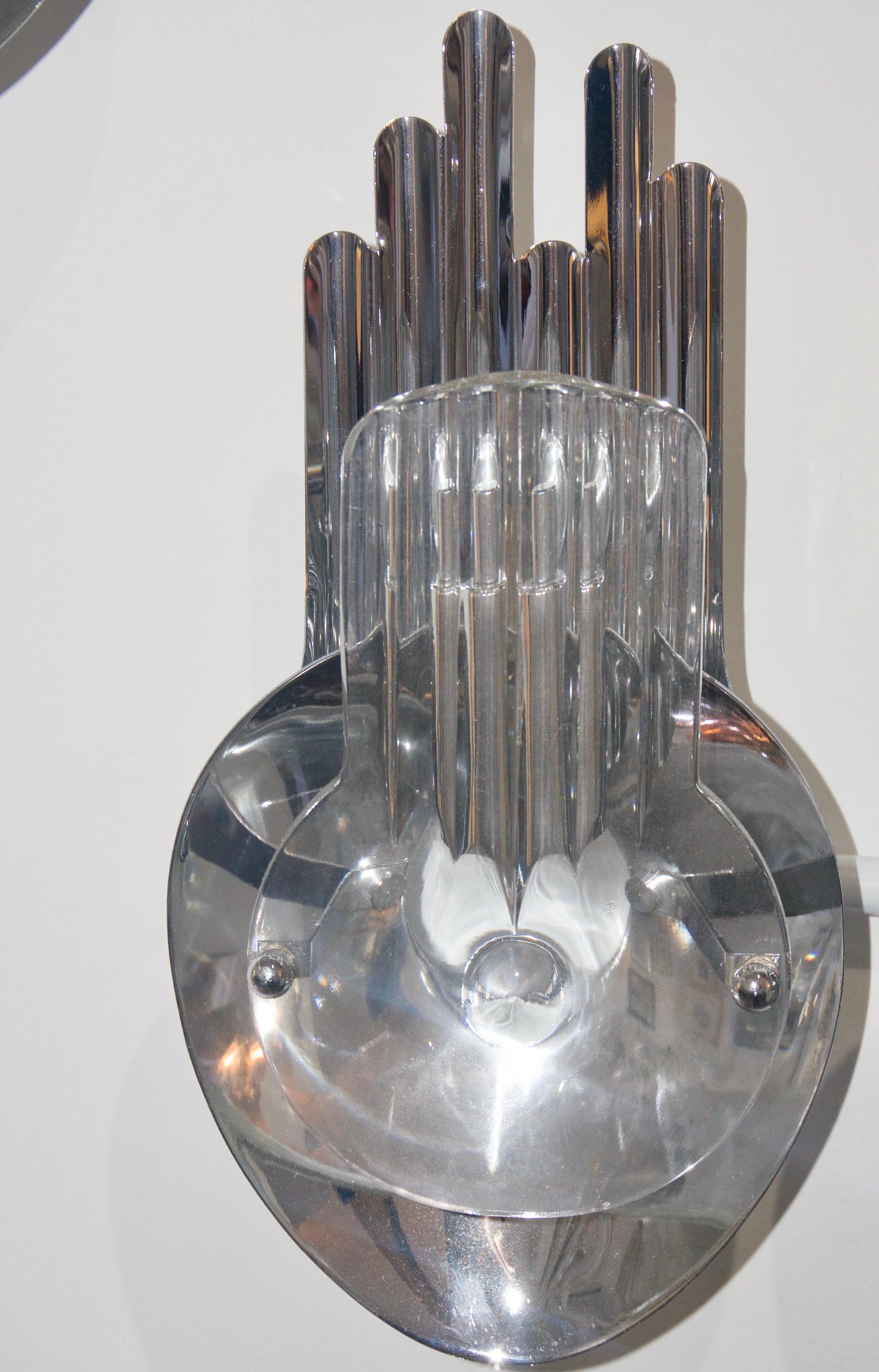 Pair of Chrome and Glass Sconces In Good Condition For Sale In West Palm Beach, FL