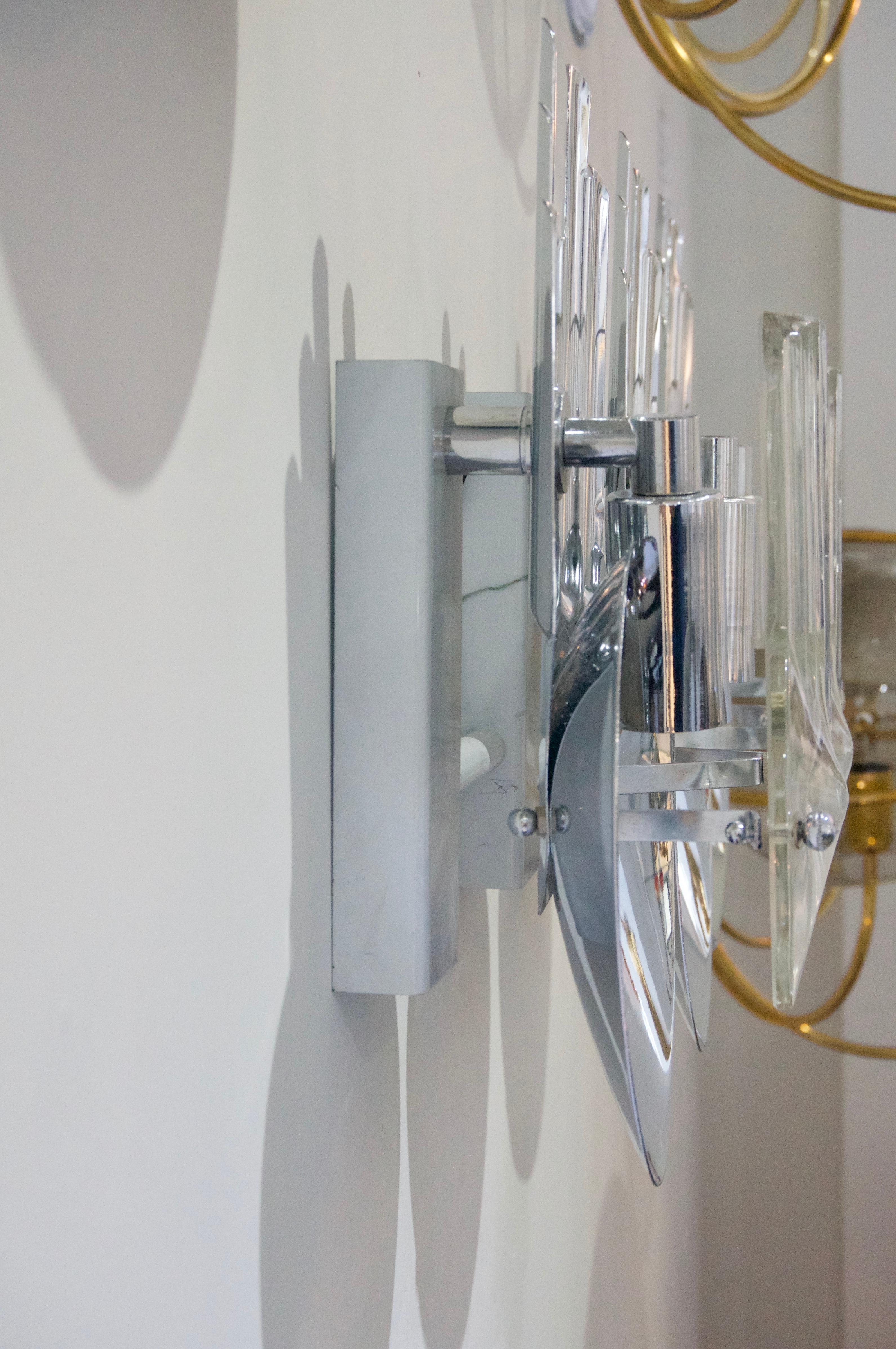 20th Century Pair of Chrome and Glass Sconces For Sale