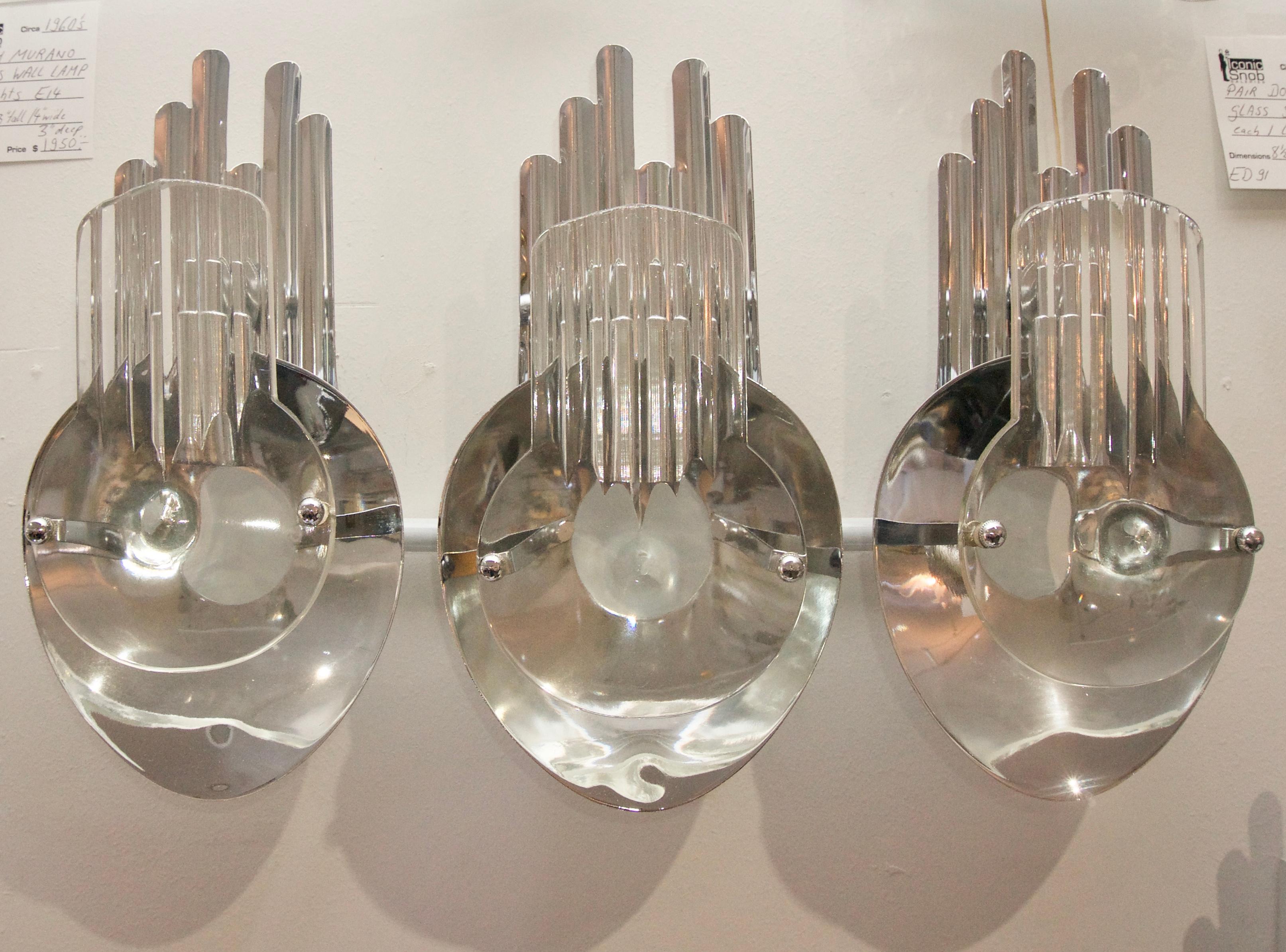 Pair of Chrome and Glass Sconces For Sale 2