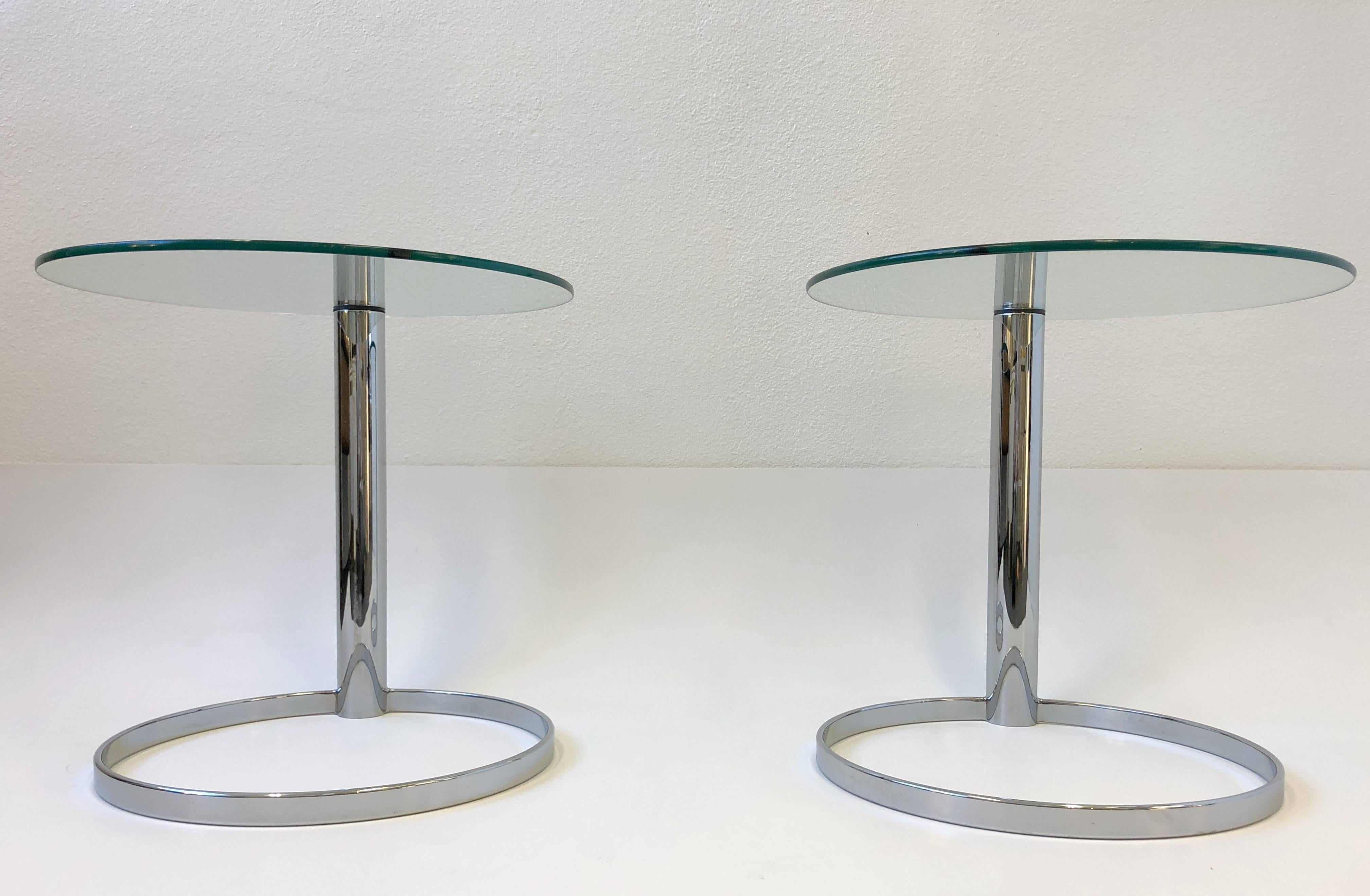 Modern Pair of Chrome and Glass Side Tables by John Mascheroni for Swaim