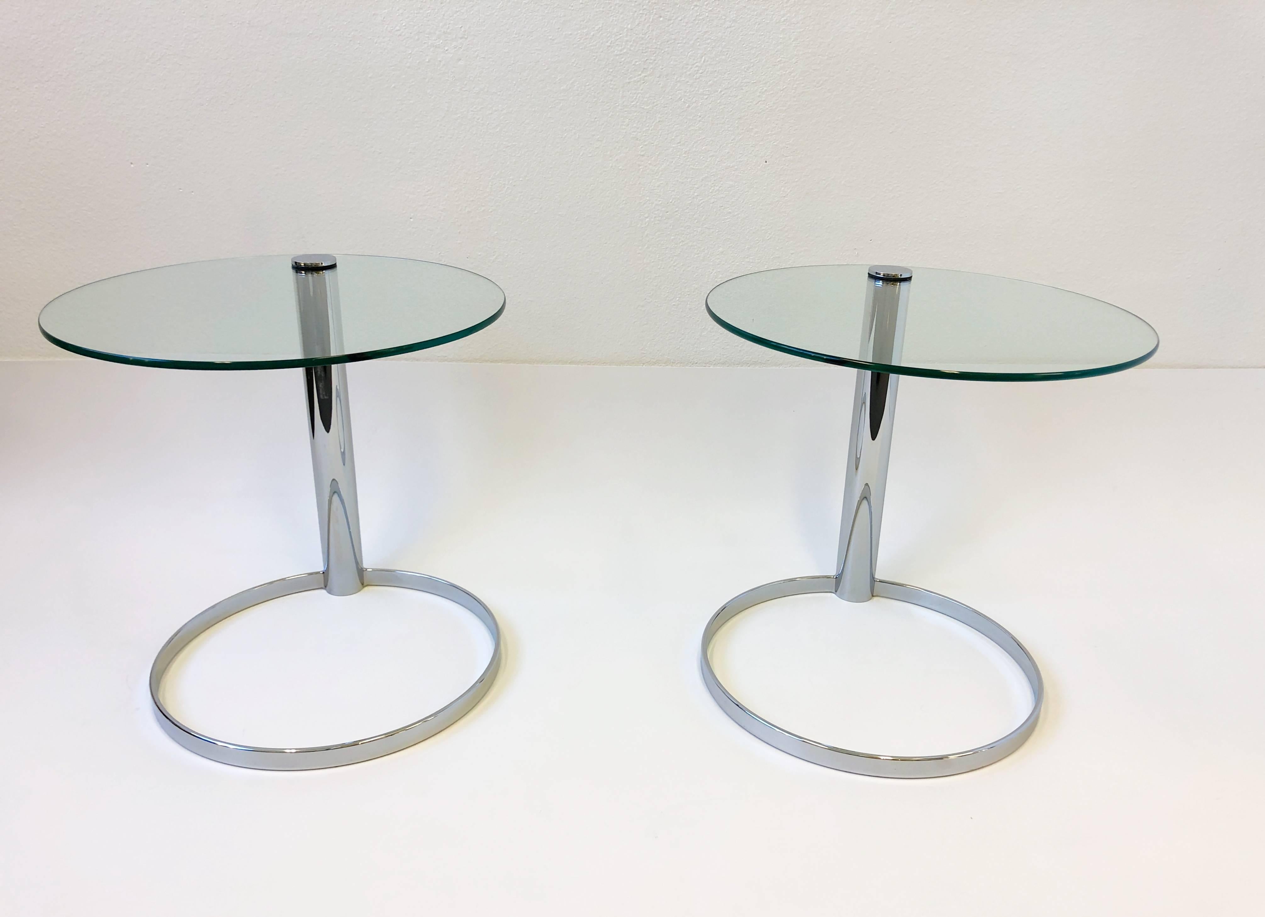 American Pair of Chrome and Glass Side Tables by John Mascheroni for Swaim
