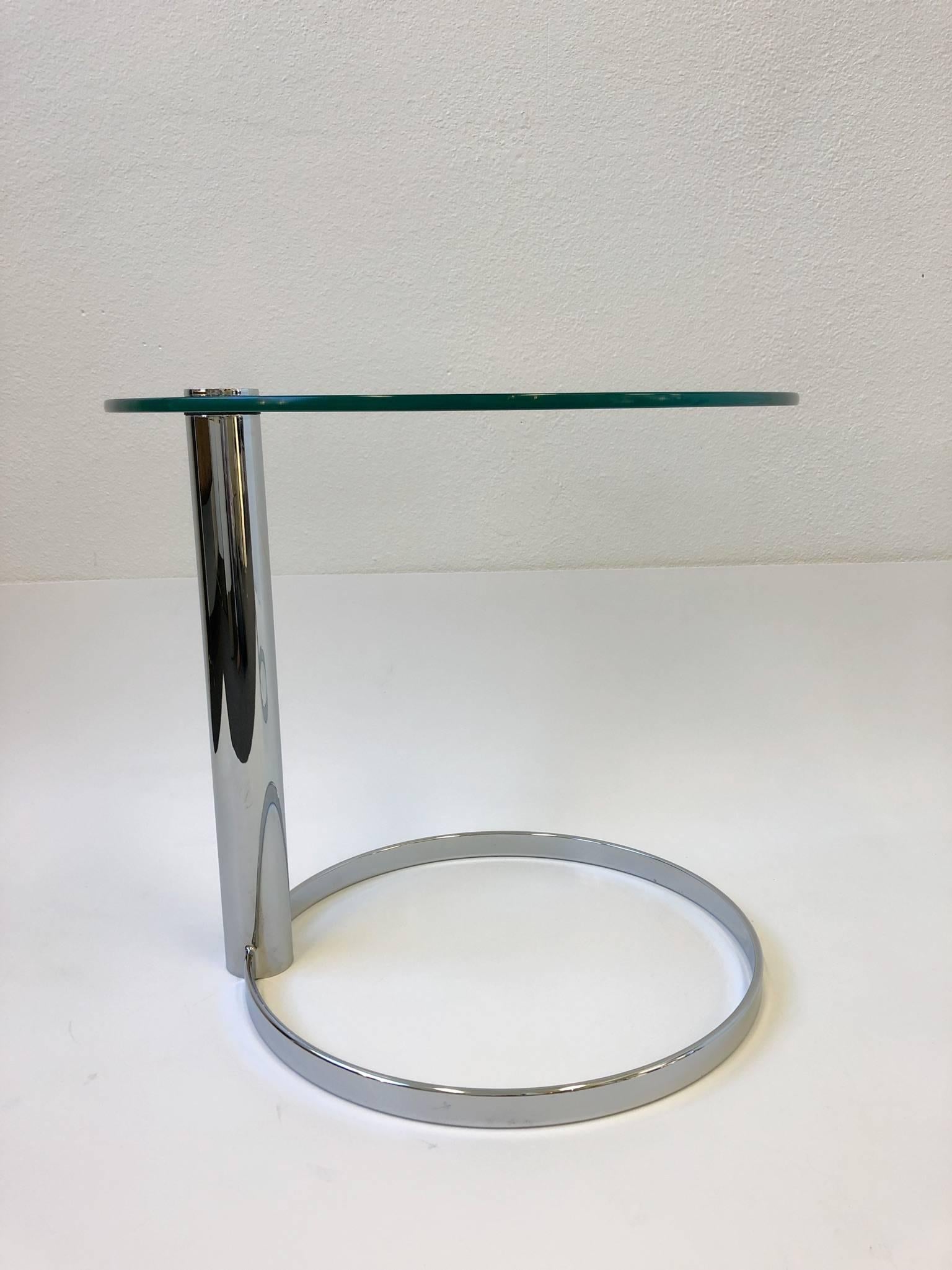 Polished Pair of Chrome and Glass Side Tables by John Mascheroni for Swaim