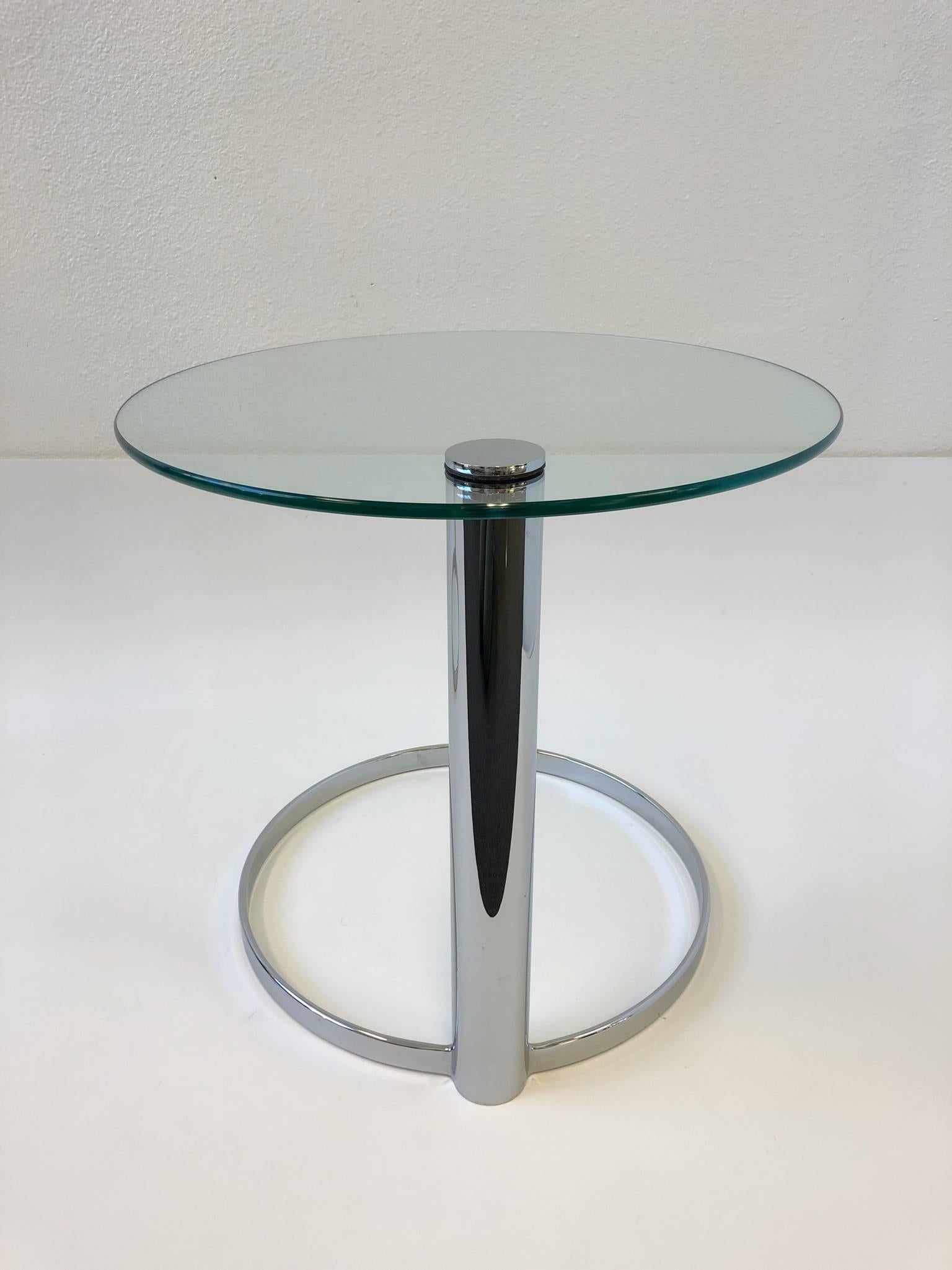Pair of Chrome and Glass Side Tables by John Mascheroni for Swaim 1