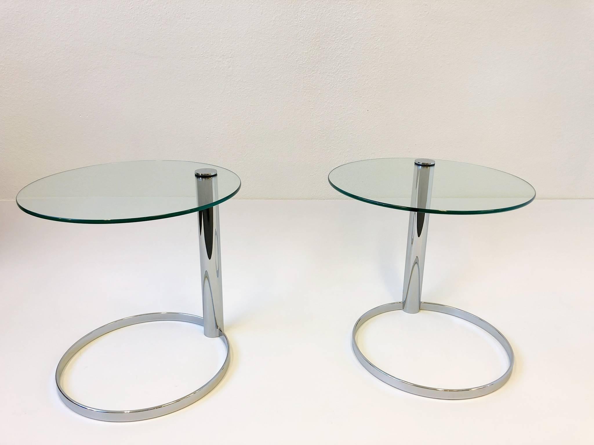 Pair of Chrome and Glass Side Tables by John Mascheroni for Swaim 2