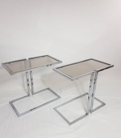 Pair of Chrome and Glass Sofa Side Tables, 1970s