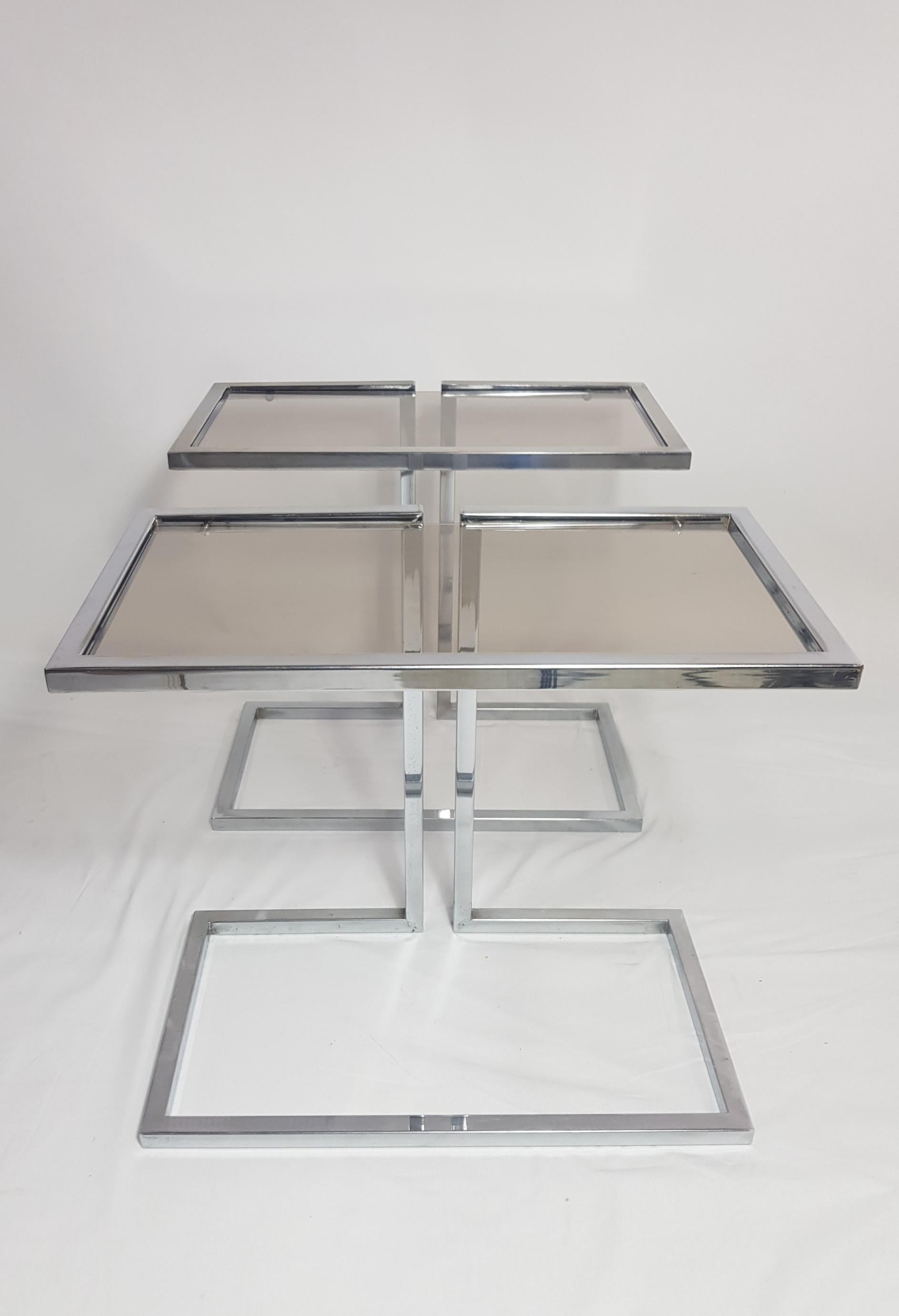 Pair of Chrome and Glass Sofa Side Tables, 1970s In Good Condition For Sale In LES LILAS, FR