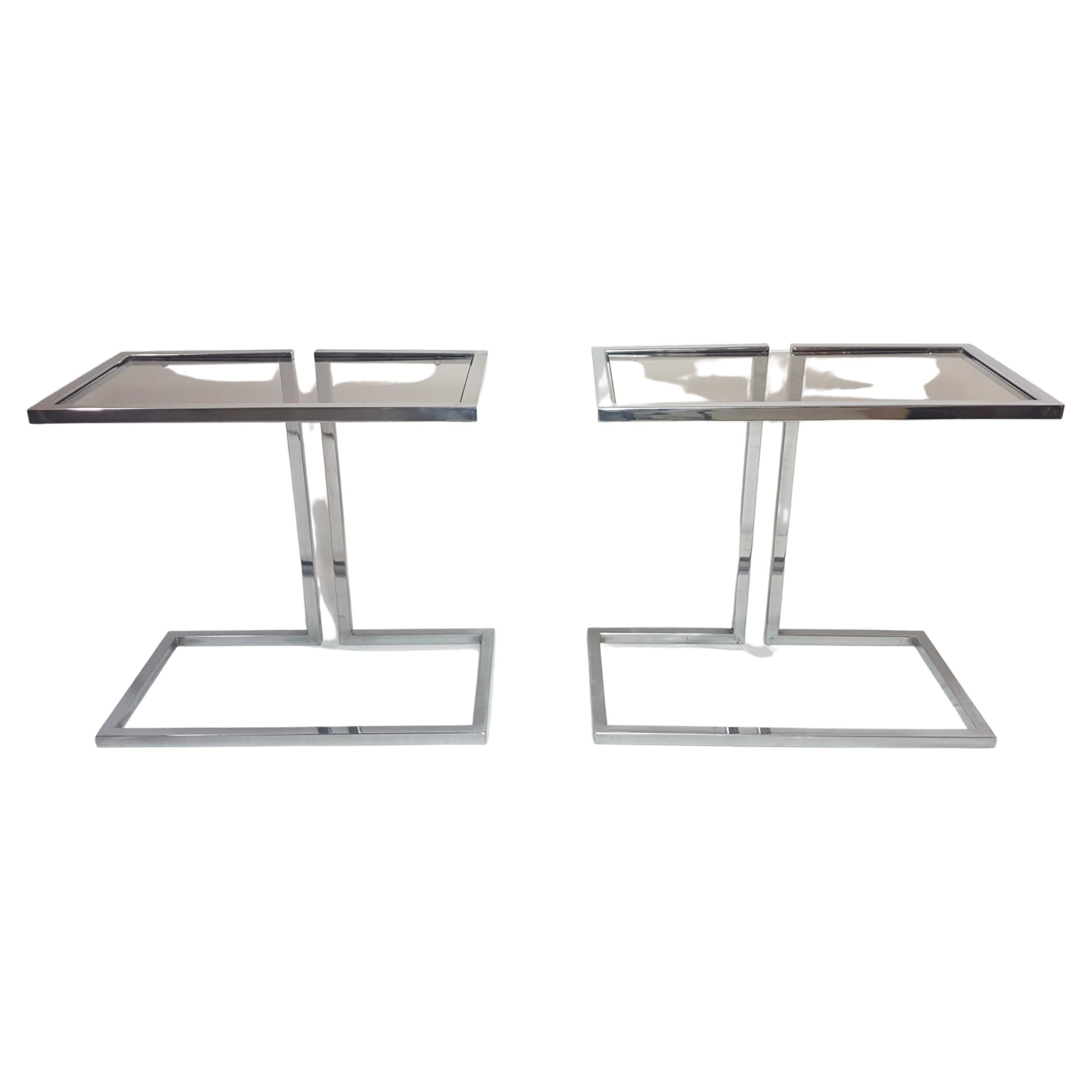 Pair of Chrome and Glass Sofa Side Tables, 1970s