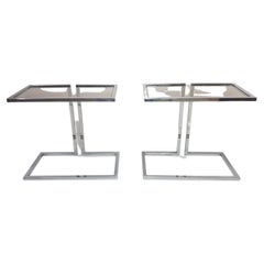 Pair of Chrome and Glass Sofa Side Tables, 1970s