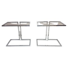 Vintage Pair of Chrome and Glass Sofa Side Tables, 1970s