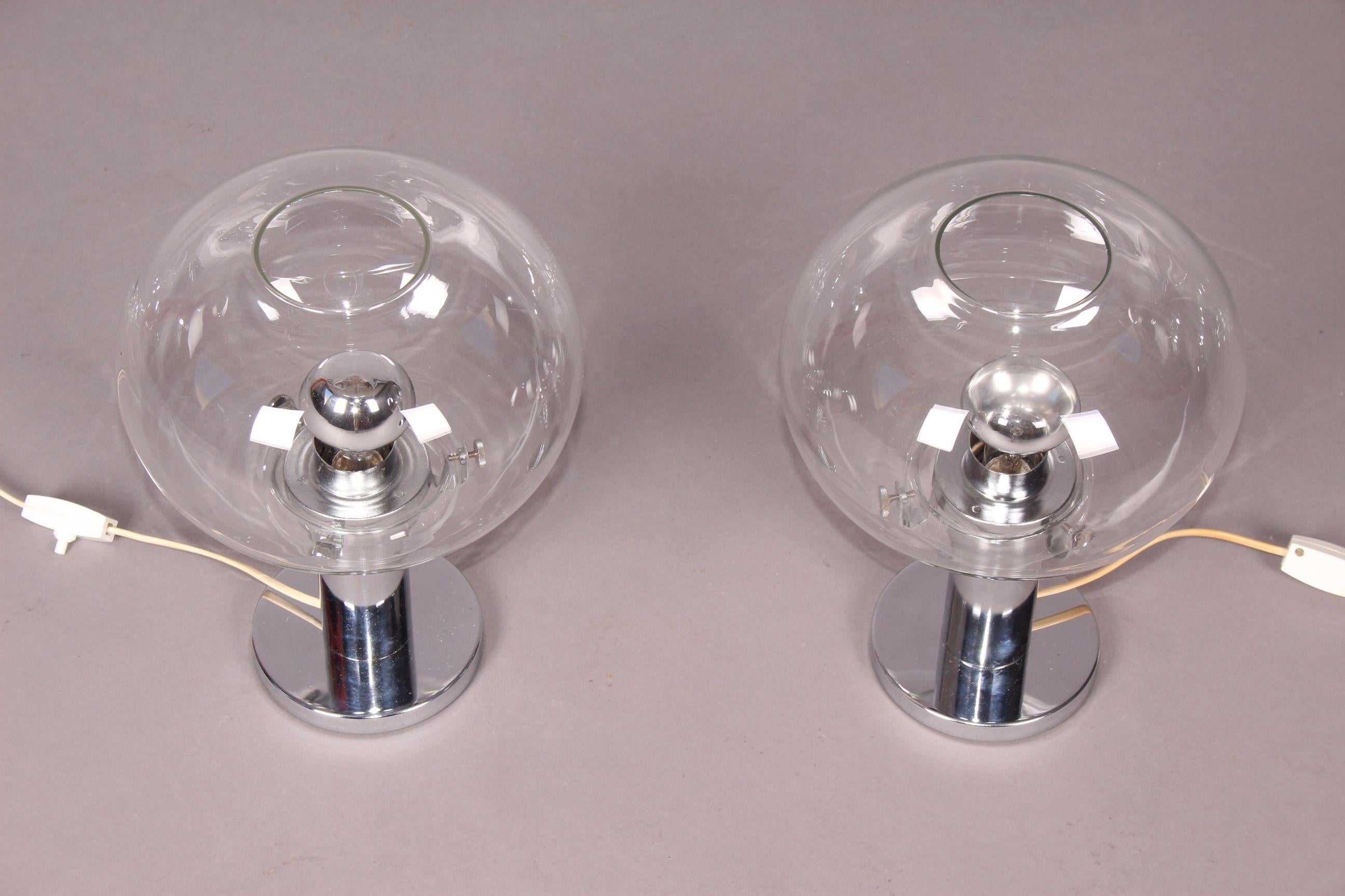 Italian Pair of Chrome and Glass Table Lamp