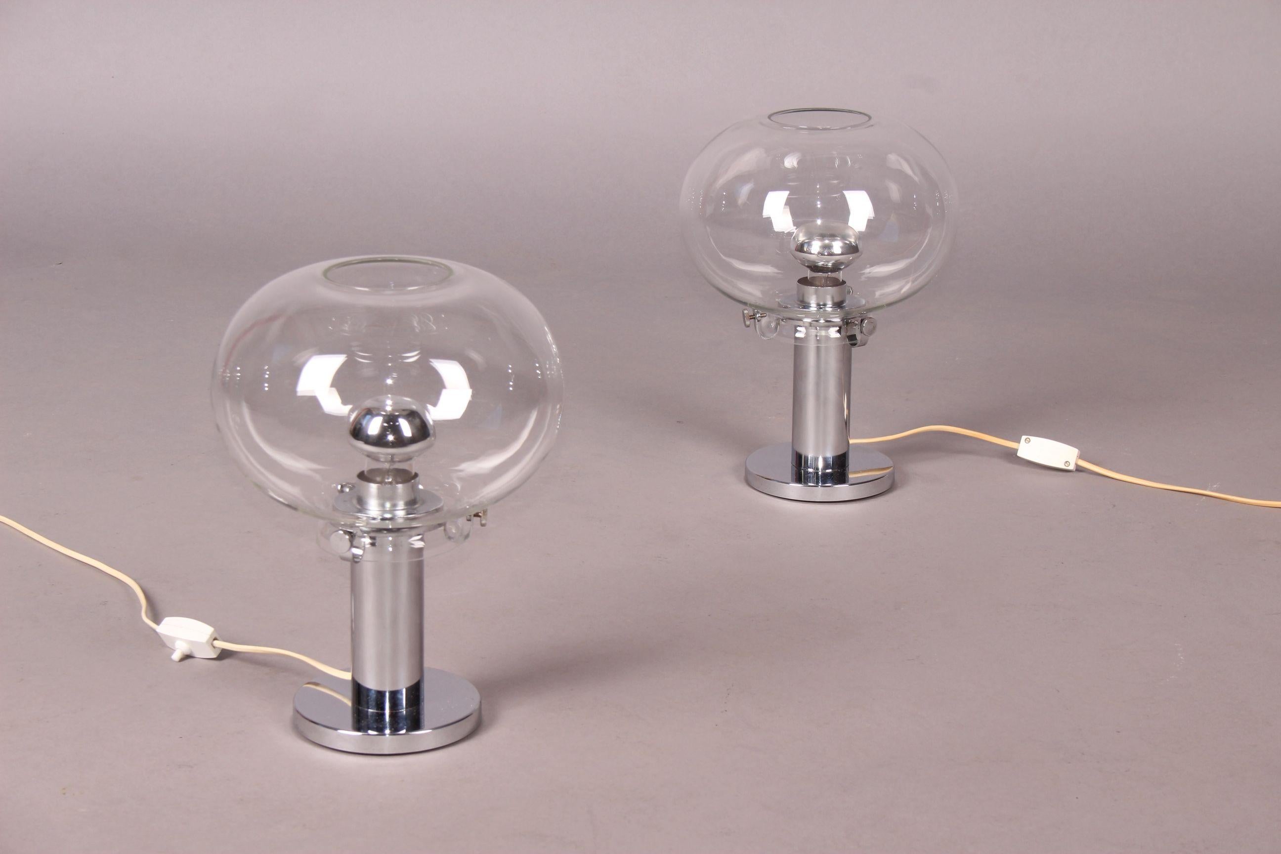 Steel Pair of Chrome and Glass Table Lamp