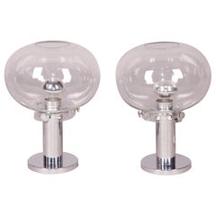 Pair of Chrome and Glass Table Lamp