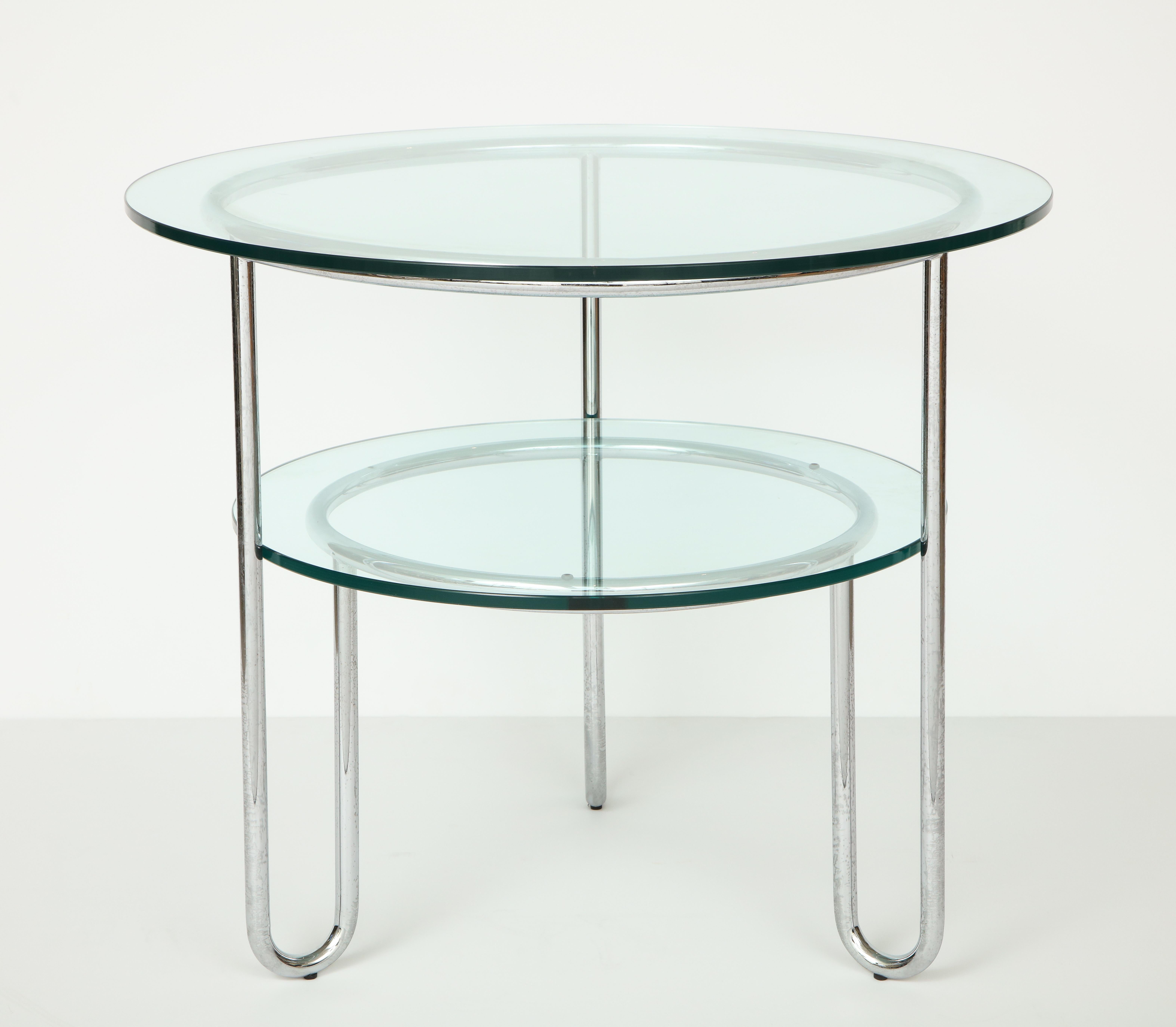 Each with a tubular construction supporting two tiers of glass.
 