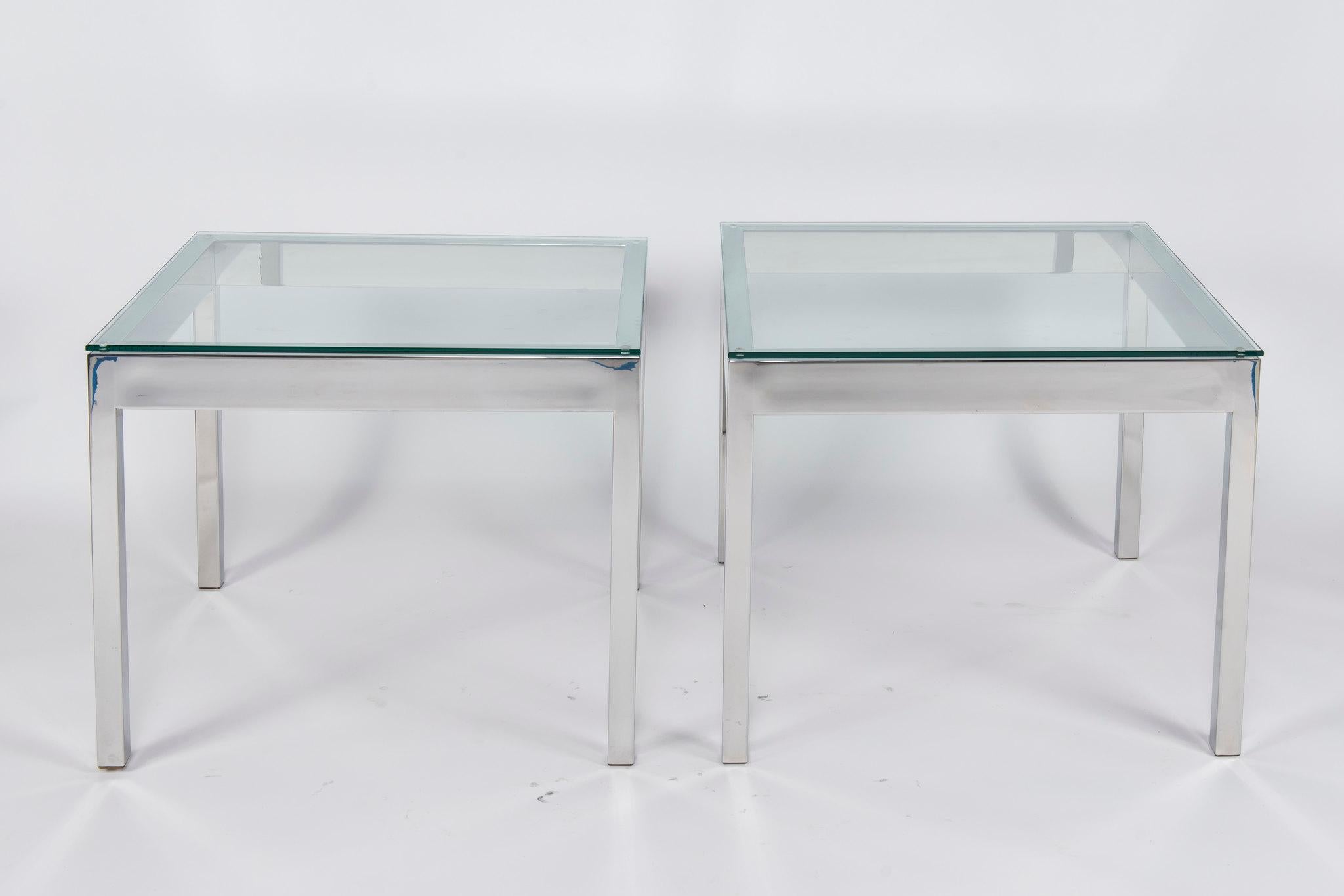 Pair of Chrome and Glass Tables 1
