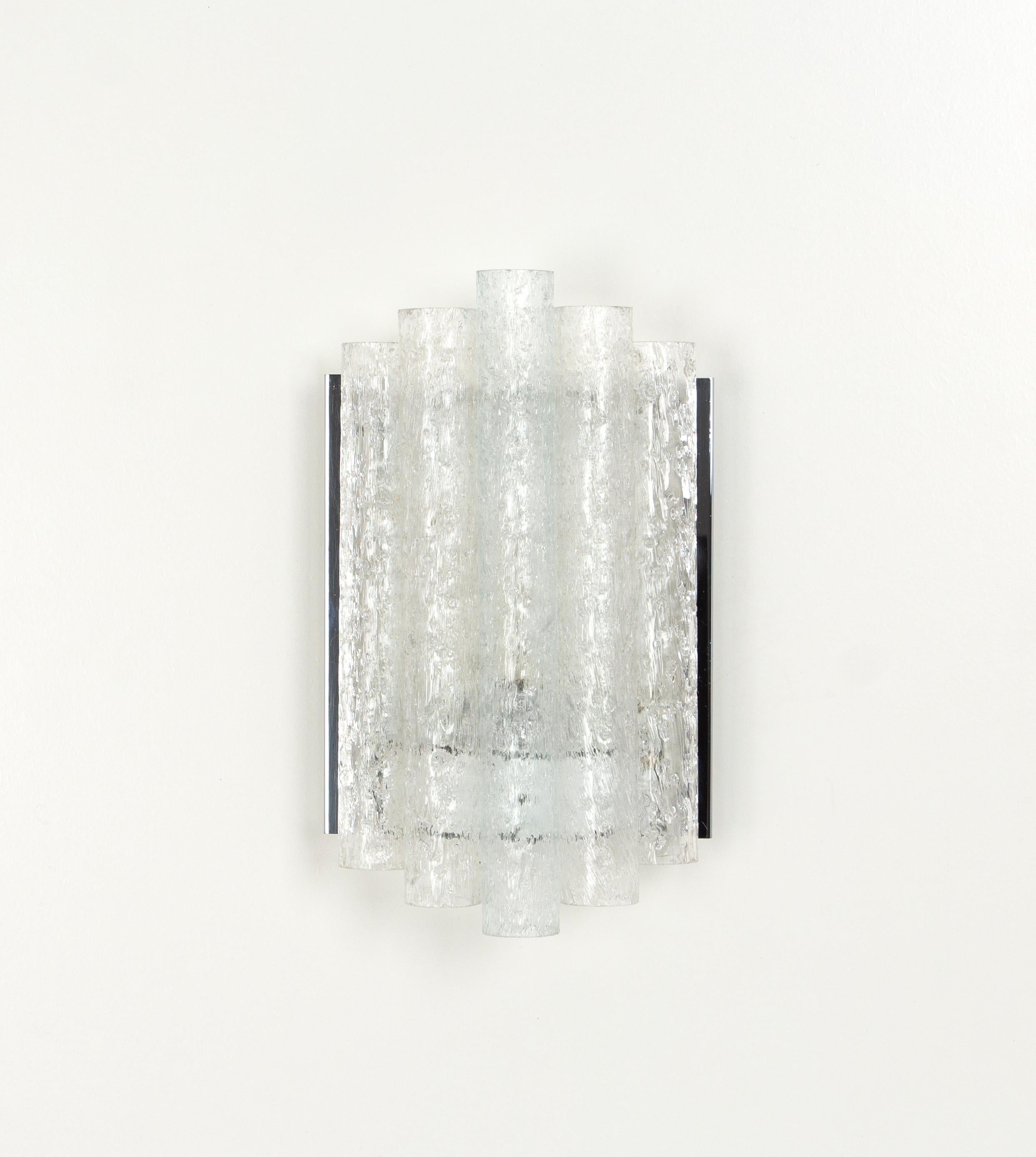 Mid-Century Modern Pair of Chrome and Glass Wall Sconces by Doria, Germany, 1960s For Sale