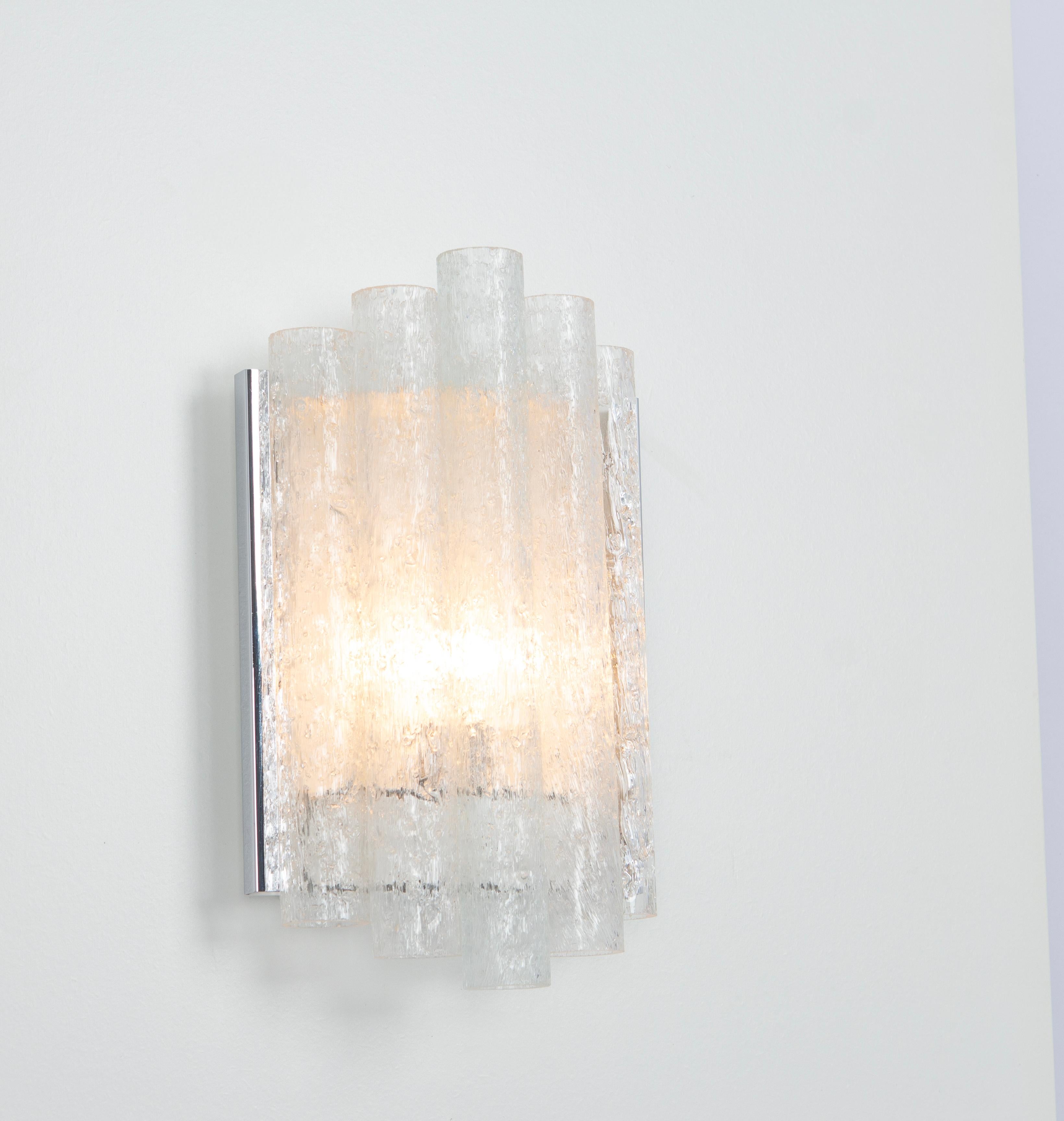 Mid-20th Century Pair of Chrome and Glass Wall Sconces by Doria, Germany, 1960s For Sale