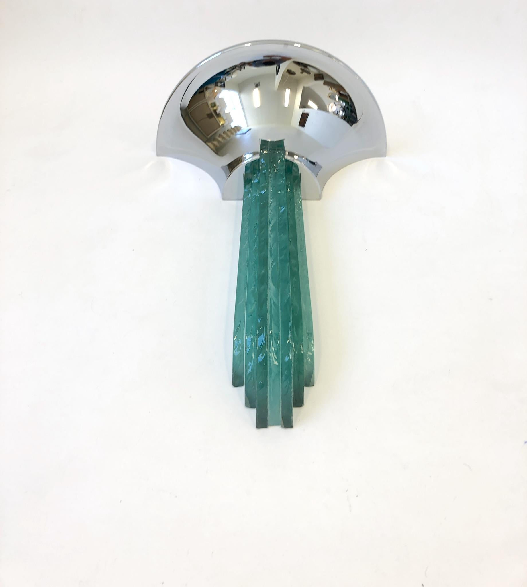 American Pair of Chrome and Glass Wall Sconces by Karl Springer 